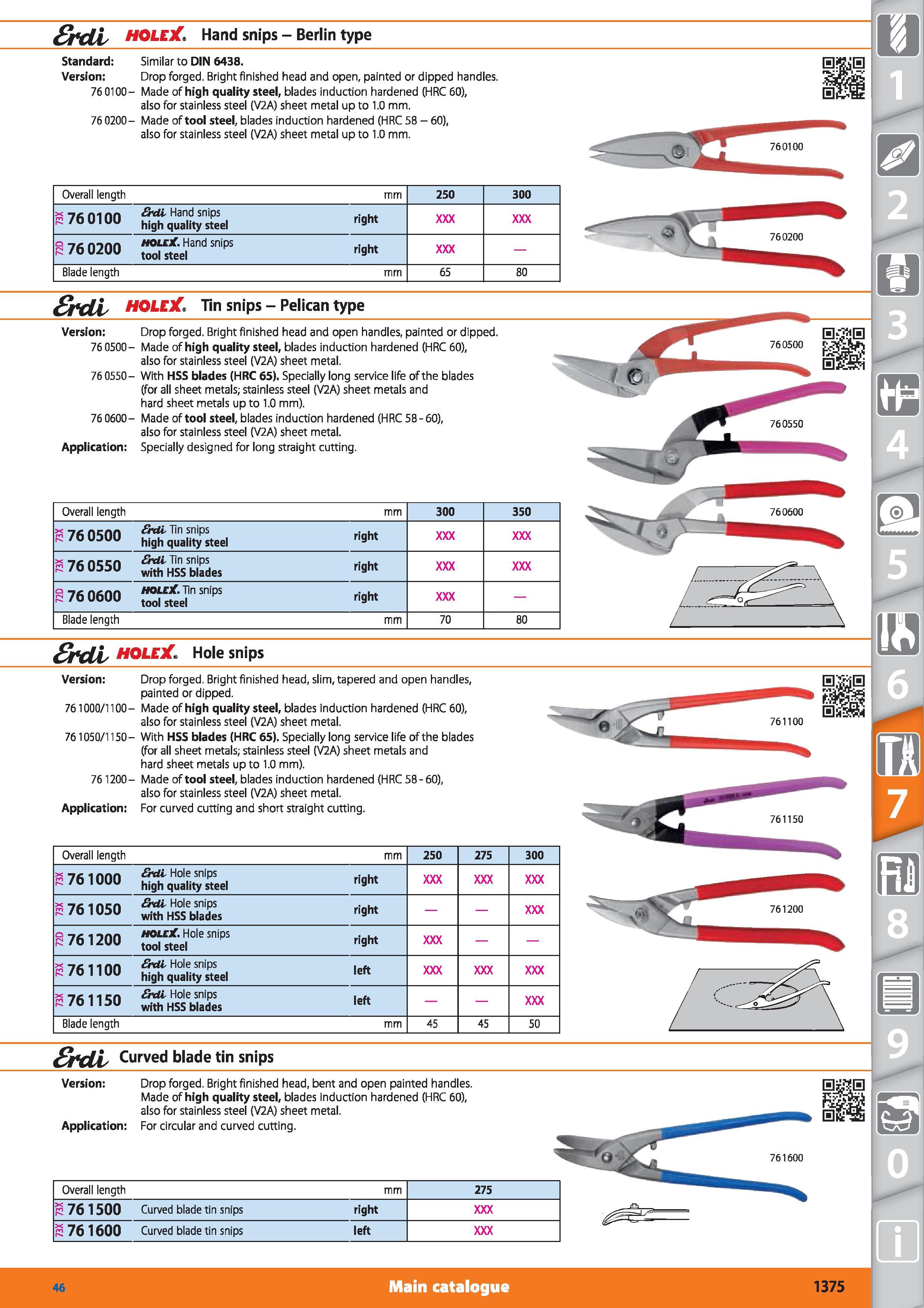 1375 rxll HOLEX Hand snips - Berlin type Standard Similar to DIN 6438 Version Drop forged Bright finished head and open, painted or dipped handles 76 Каталог HOFFMANN GROUP 2015 Инструмент режущий слесарный измерительный абразивный Оборудование Комплексные поставки для промышленных предприятий Стр. 1375 ENG
