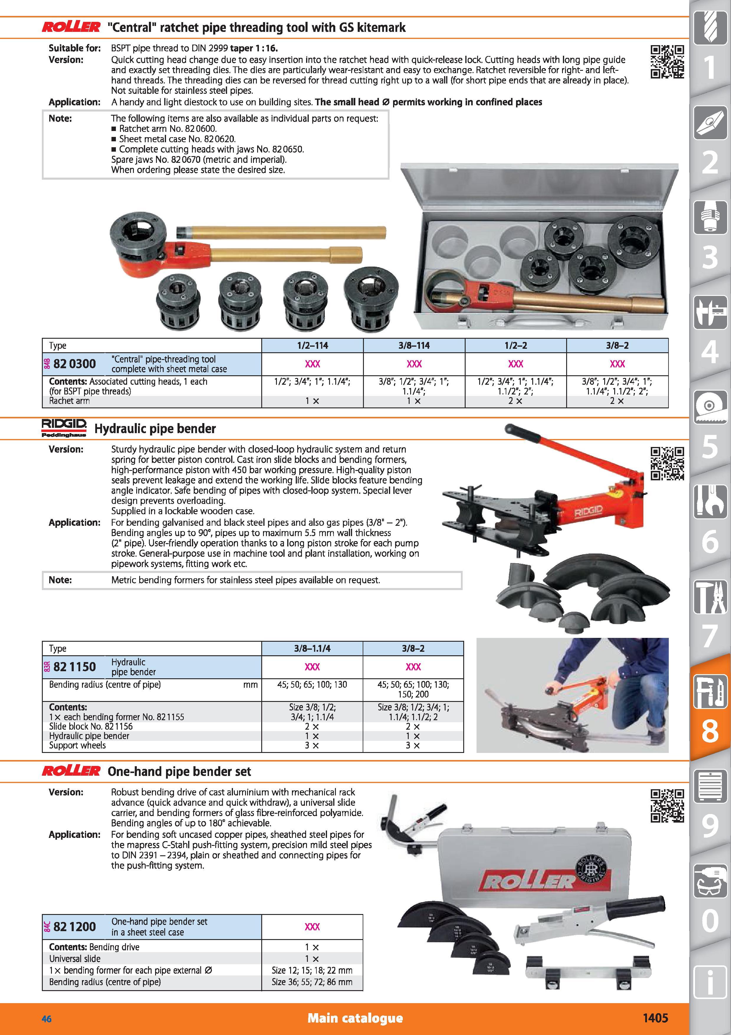 1405 ROLLER Central ratchet pipe threading tool with GS kitemark Suitable for Version Application BSPT pipe thread to DIN 2999 taper 1:16 Quick cuttin Каталог HOFFMANN GROUP 2015 Инструмент режущий слесарный измерительный абразивный Оборудование Комплексные поставки для промышленных предприятий Стр. 1405 ENG
