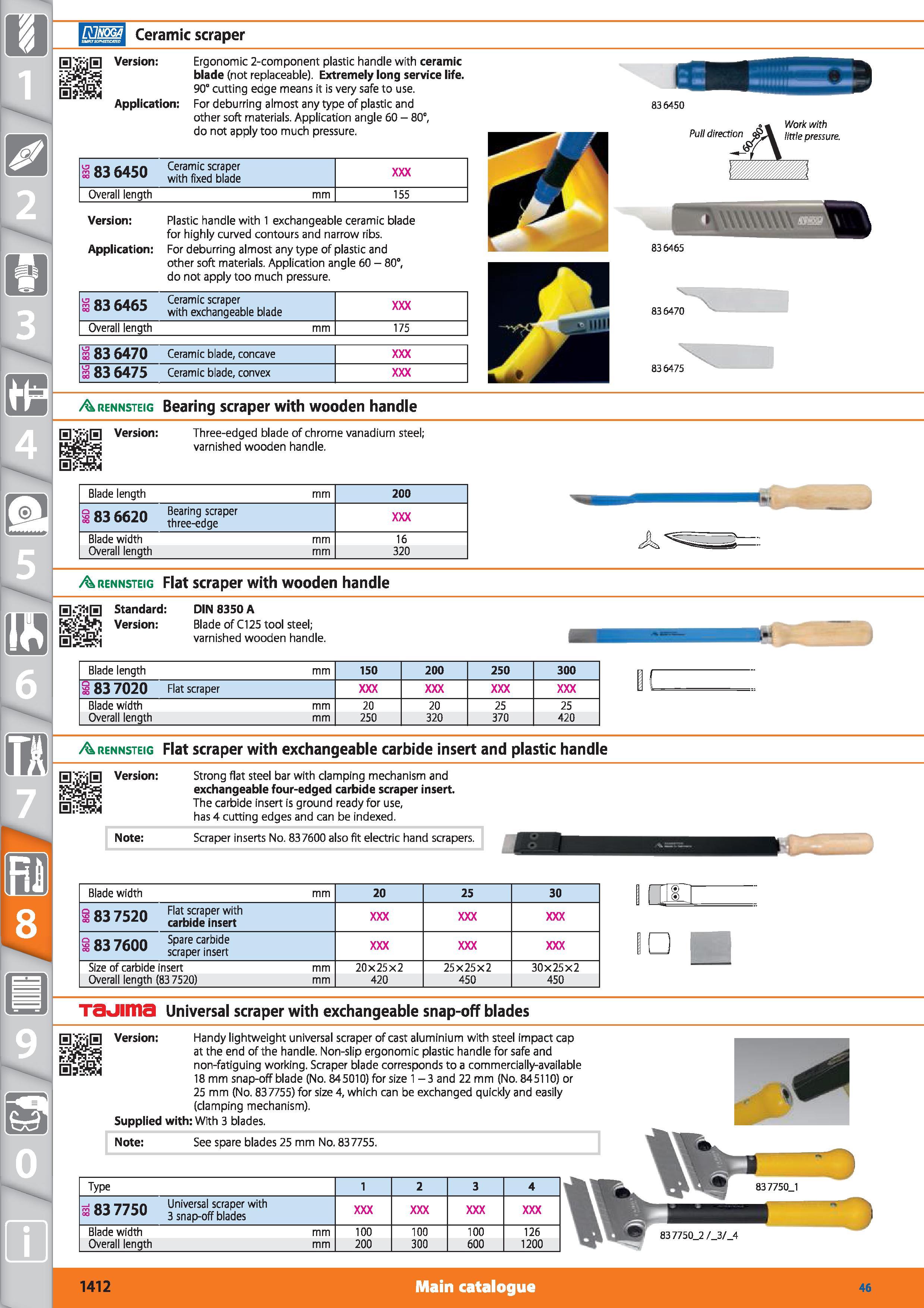 1412 1 mNOGA Ceramic scraper Application Ergonomic 2-component plastic handle with ceramic blade (not replaceable) Extremely long service life 90° cut Каталог HOFFMANN GROUP 2015 Инструмент режущий слесарный измерительный абразивный Оборудование Комплексные поставки для промышленных предприятий Стр. 1412 ENG
