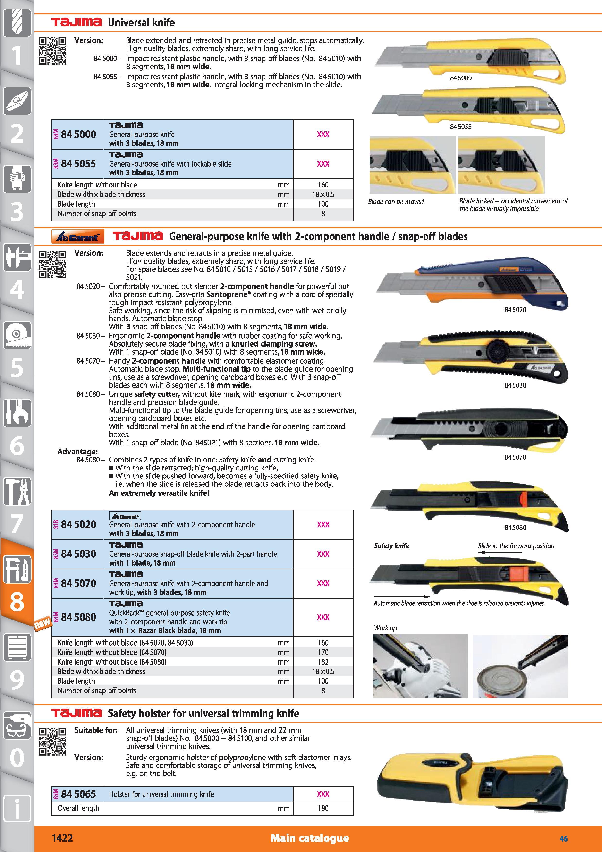 1422 TaUIITia Universal knife Version Blade extended and retracted in precise metal guide, stops automatically High quality blades, extremely sharp, w Каталог HOFFMANN GROUP 2015 Инструмент режущий слесарный измерительный абразивный Оборудование Комплексные поставки для промышленных предприятий Стр. 1422 ENG