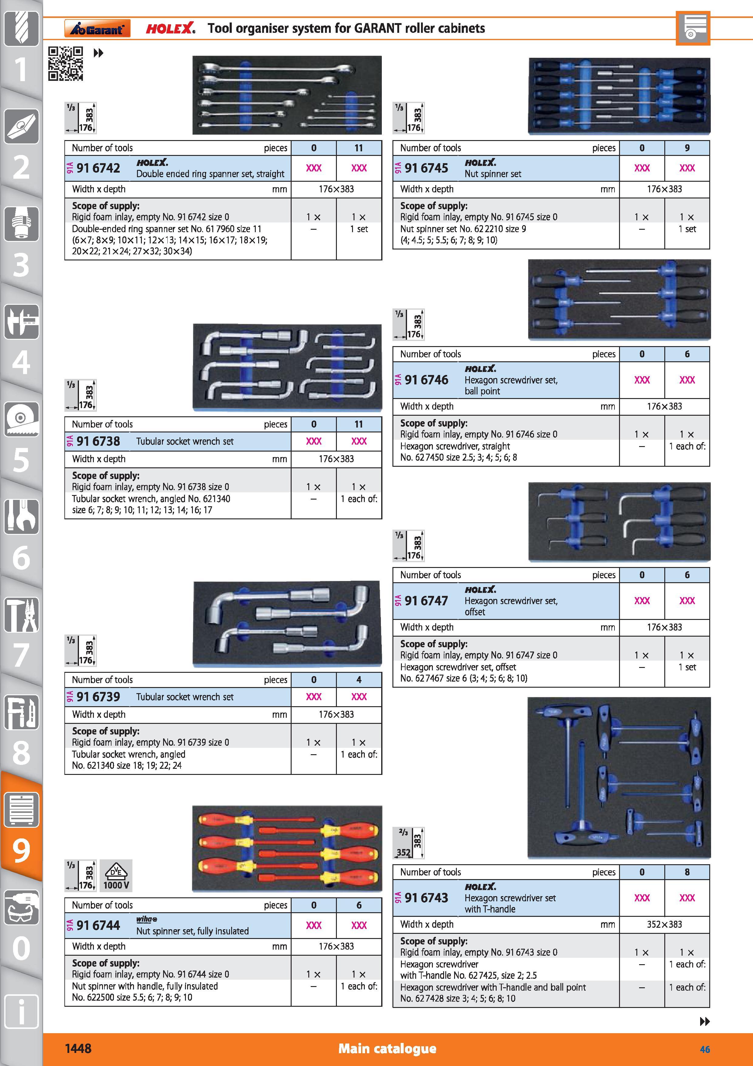 1448 Garant I HOLEX Tool organiser system for GARANT roller cabinets Vs i m 00 m 176 Number of tools pieces 0 11 ; oi 674 Double ended ring spanner se Каталог HOFFMANN GROUP 2015 Инструмент режущий слесарный измерительный абразивный Оборудование Комплексные поставки для промышленных предприятий Стр. 1448 ENG