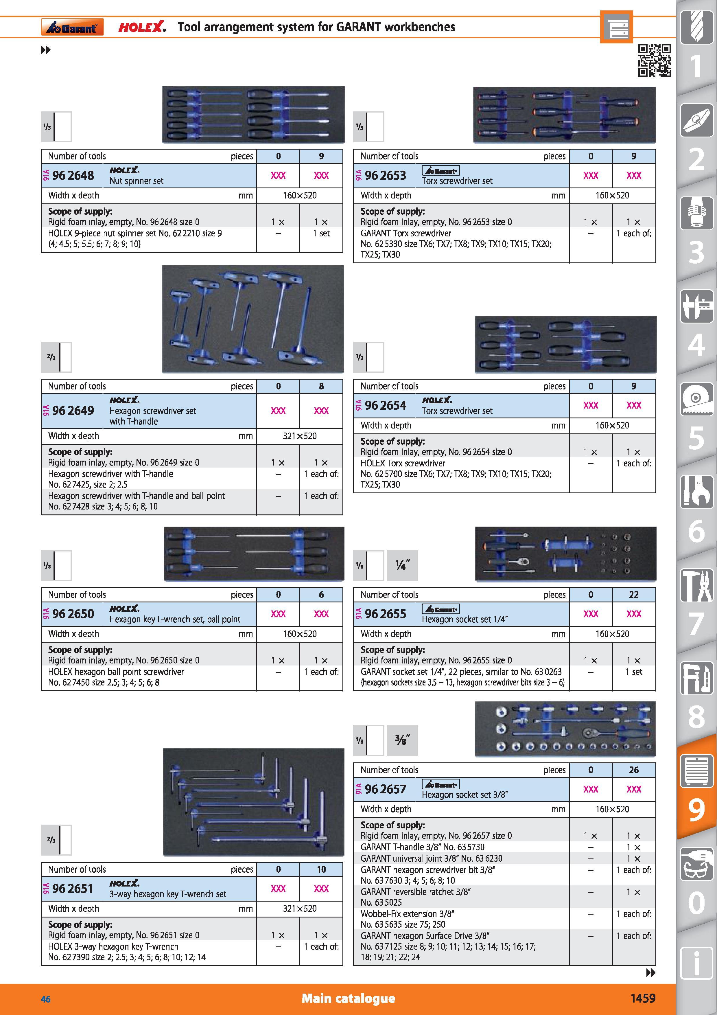 1459 Garant HOLEX Tool arrangement system for GARANT workbenches 'h 3/s 'h Vs - Number of tools pieces 0 9 < Q(L ’jf AQ HOLEX Nut spinner set Width x Каталог HOFFMANN GROUP 2015 Инструмент режущий слесарный измерительный абразивный Оборудование Комплексные поставки для промышленных предприятий Стр. 1459 ENG