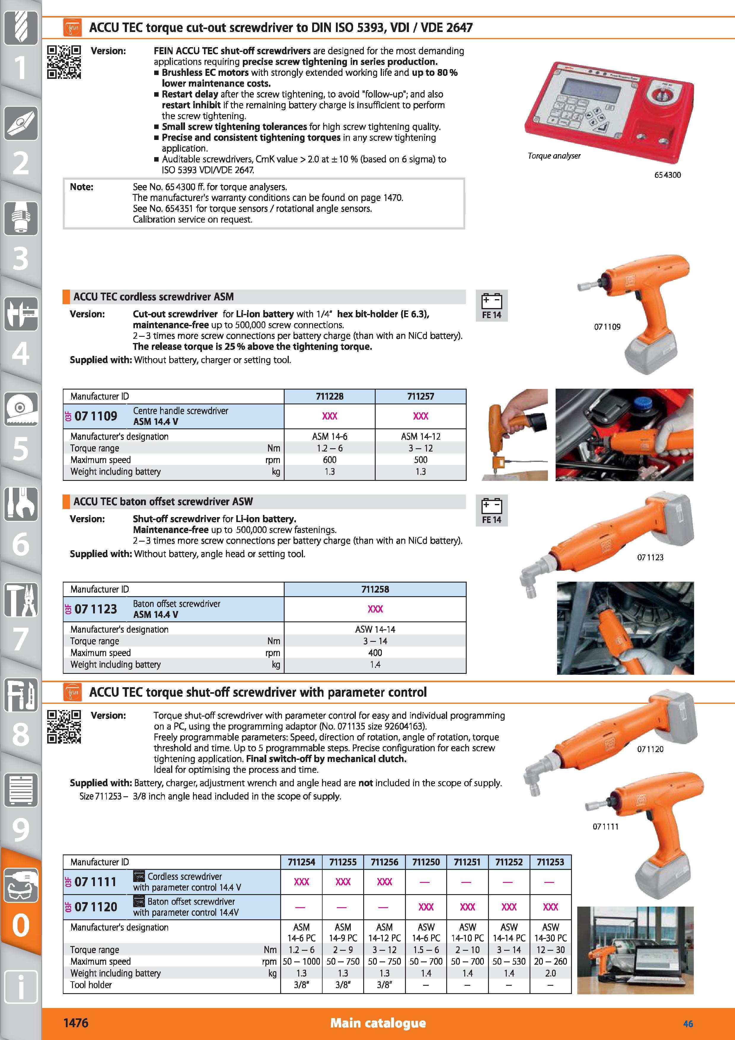 1476 Torque analyser 1 ACCU TEC torque cut-out screwdriver to DIN ISO 5393, VDI / VDE 2647 FEIN ACCU TEC shut-off screwdrivers are designed for the mo Каталог HOFFMANN GROUP 2015 Инструмент режущий слесарный измерительный абразивный Оборудование Комплексные поставки для промышленных предприятий Стр. 1476 ENG