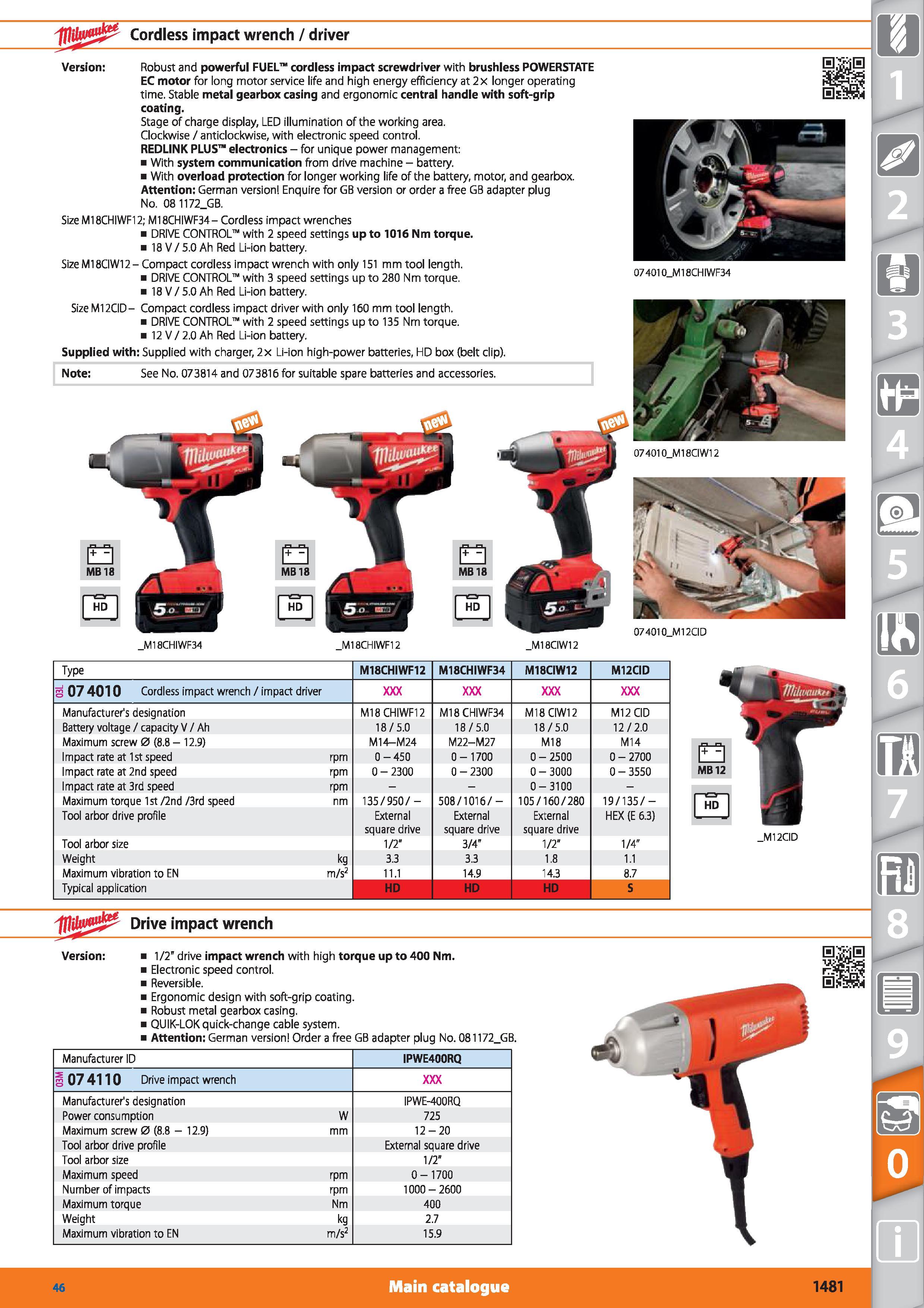 1481 Note See No 073814 and 073816 for suitable spare batteries and accessories Cordless impact wrench / driver Version Robust and powerful FUEL cordl Каталог HOFFMANN GROUP 2015 Инструмент режущий слесарный измерительный абразивный Оборудование Комплексные поставки для промышленных предприятий Стр. 1481 ENG
