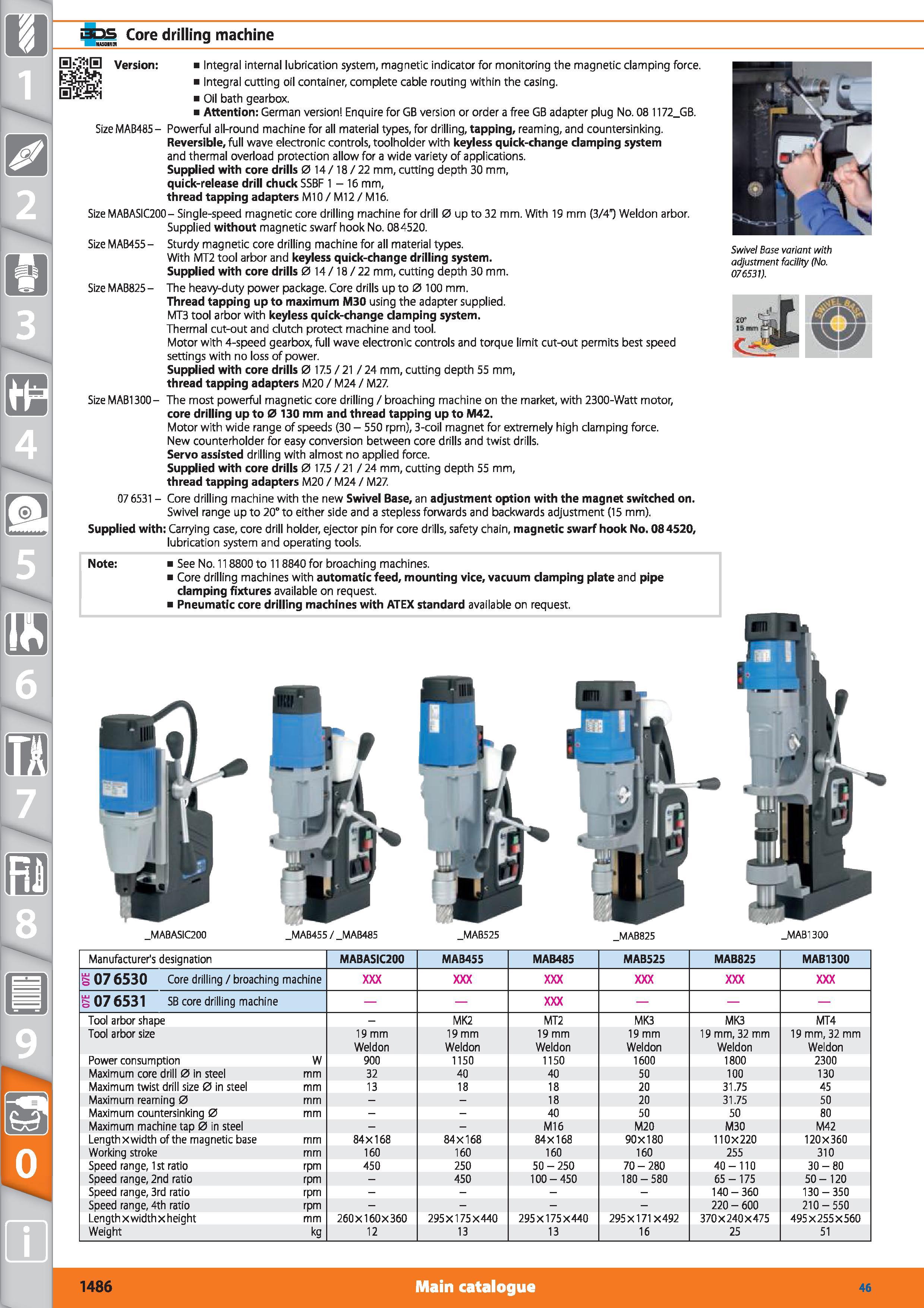1486 1 3DS Core drilling machine (Ul ffll Swivel Base variant with adjustment facility (No 076531) S 'i'ijS Version Integral internal lubrication syst Каталог HOFFMANN GROUP 2015 Инструмент режущий слесарный измерительный абразивный Оборудование Комплексные поставки для промышленных предприятий Стр. 1486 ENG