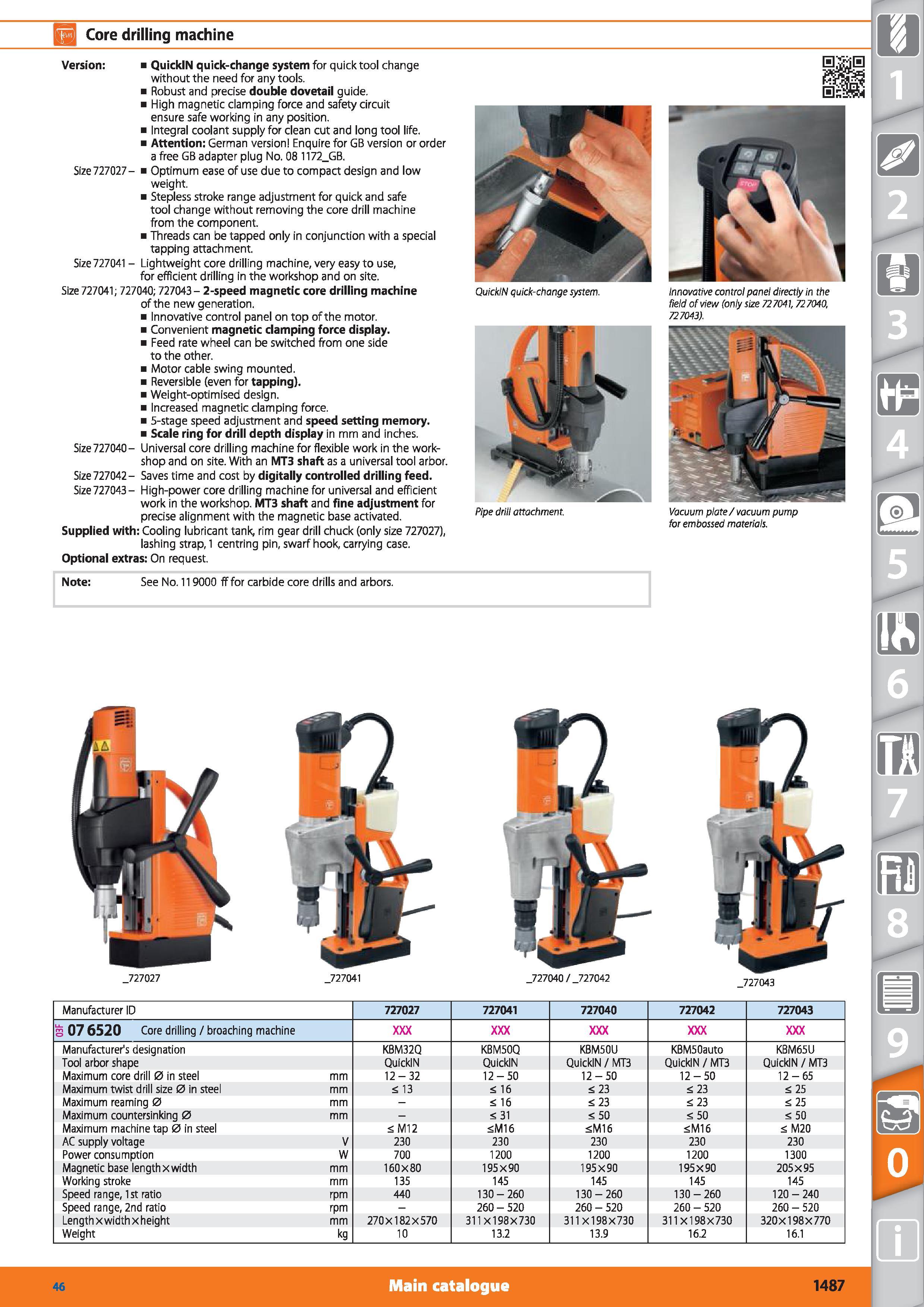 1487 IP Core drilling machine Version QuickIN quick-change system for quick tool change without the need for any tools Robust and precise double dovet Каталог HOFFMANN GROUP 2015 Инструмент режущий слесарный измерительный абразивный Оборудование Комплексные поставки для промышленных предприятий Стр. 1487 ENG