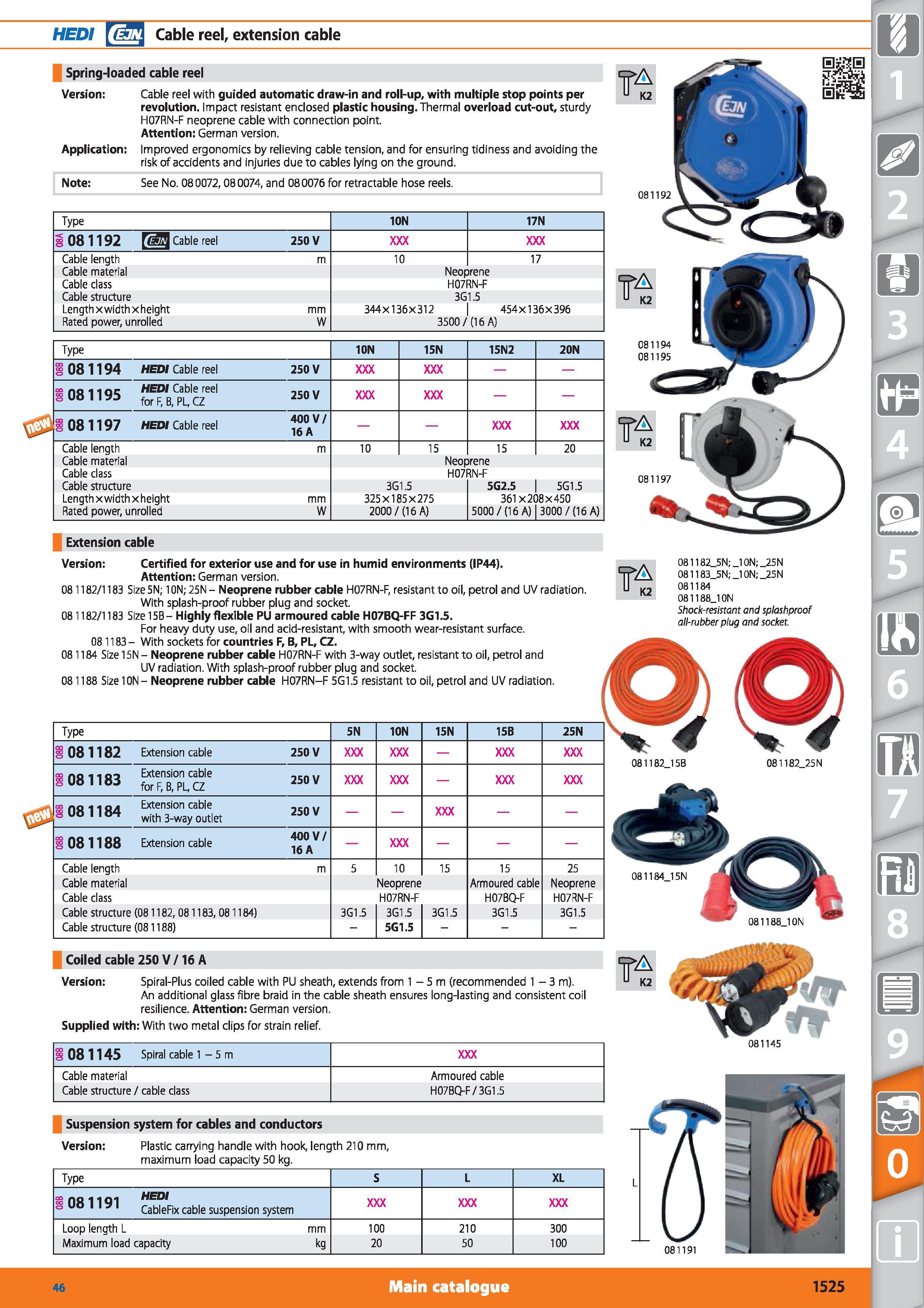 1525 HEDI im Cable reel, extension cable Spring-loaded cable reel Version Application Cable reel with guided automatic draw-in and roll-up, with multi Каталог HOFFMANN GROUP 2015 Инструмент режущий слесарный измерительный абразивный Оборудование Комплексные поставки для промышленных предприятий Стр. 1525 ENG
