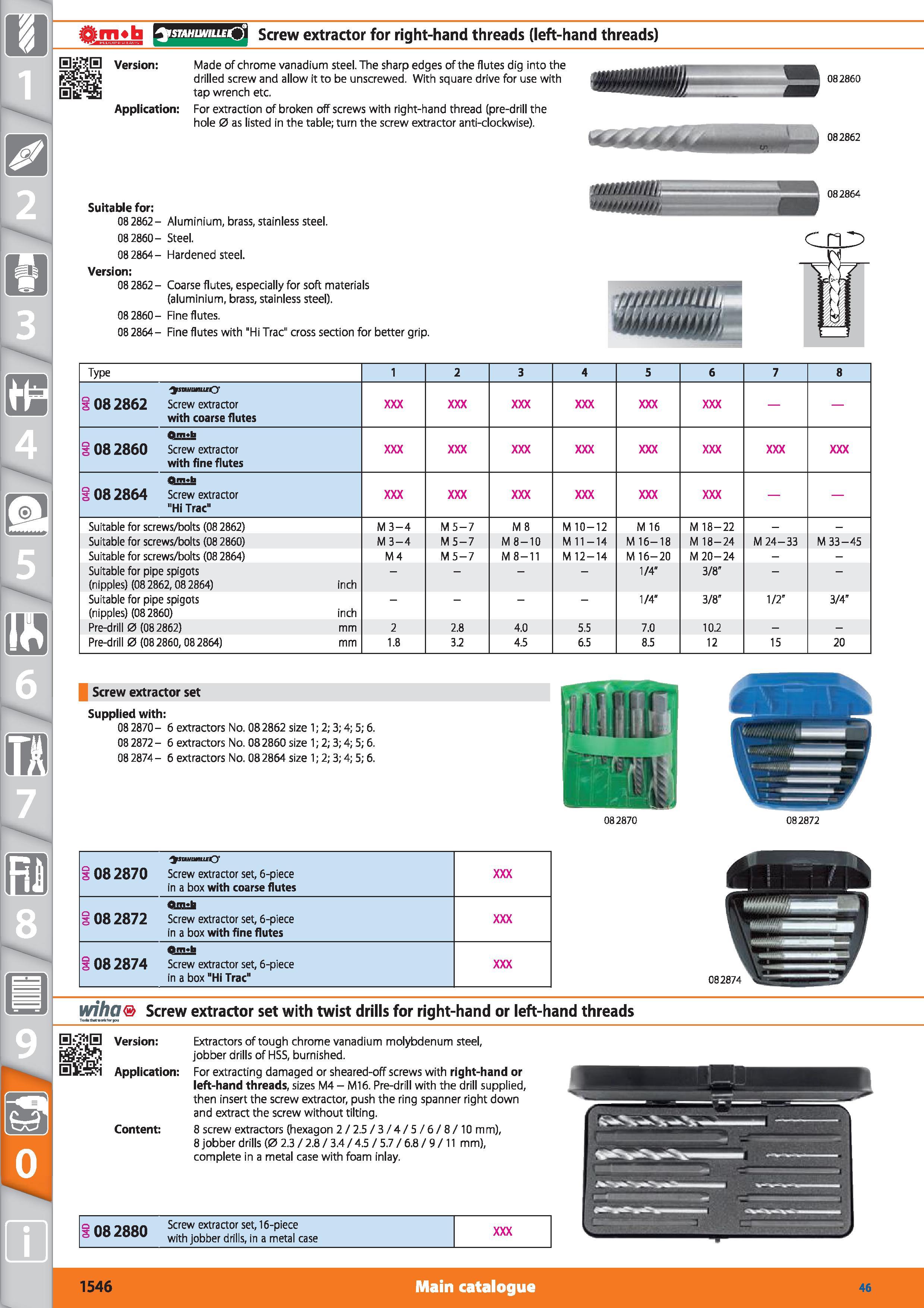 1546 istahiwilleQ Screw extractor for right-hand threads (left-hand threads) Made of chrome vanadium steel The sharp edges of the flutes dig into the Каталог HOFFMANN GROUP 2015 Инструмент режущий слесарный измерительный абразивный Оборудование Комплексные поставки для промышленных предприятий Стр. 1546 ENG
