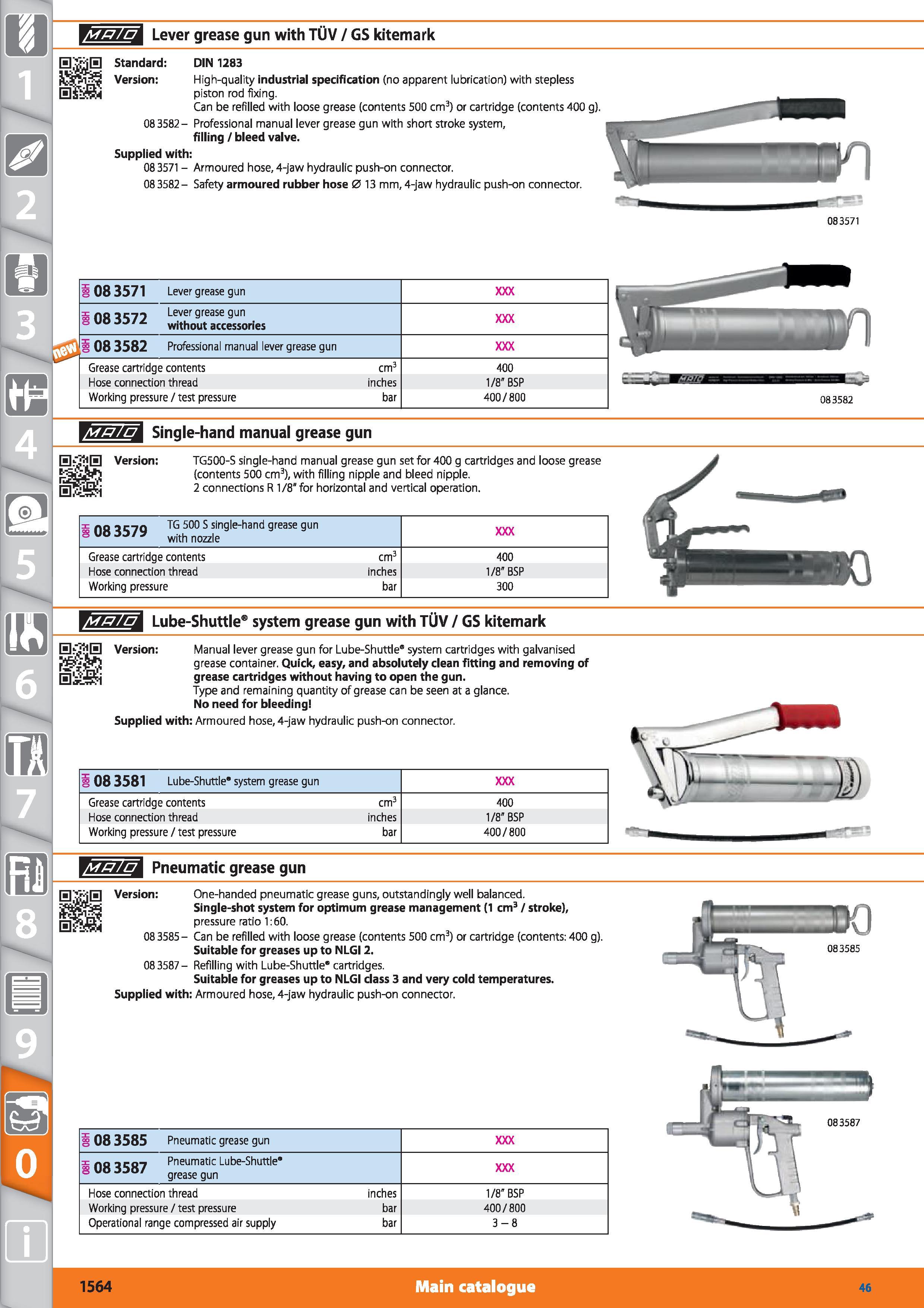 1564 Lever grease gun with TUV / GS kitemark Standard DIN 1283 Version High-quality industrial specification (no apparent lubrication) with stepless p Каталог HOFFMANN GROUP 2015 Инструмент режущий слесарный измерительный абразивный Оборудование Комплексные поставки для промышленных предприятий Стр. 1564 ENG
