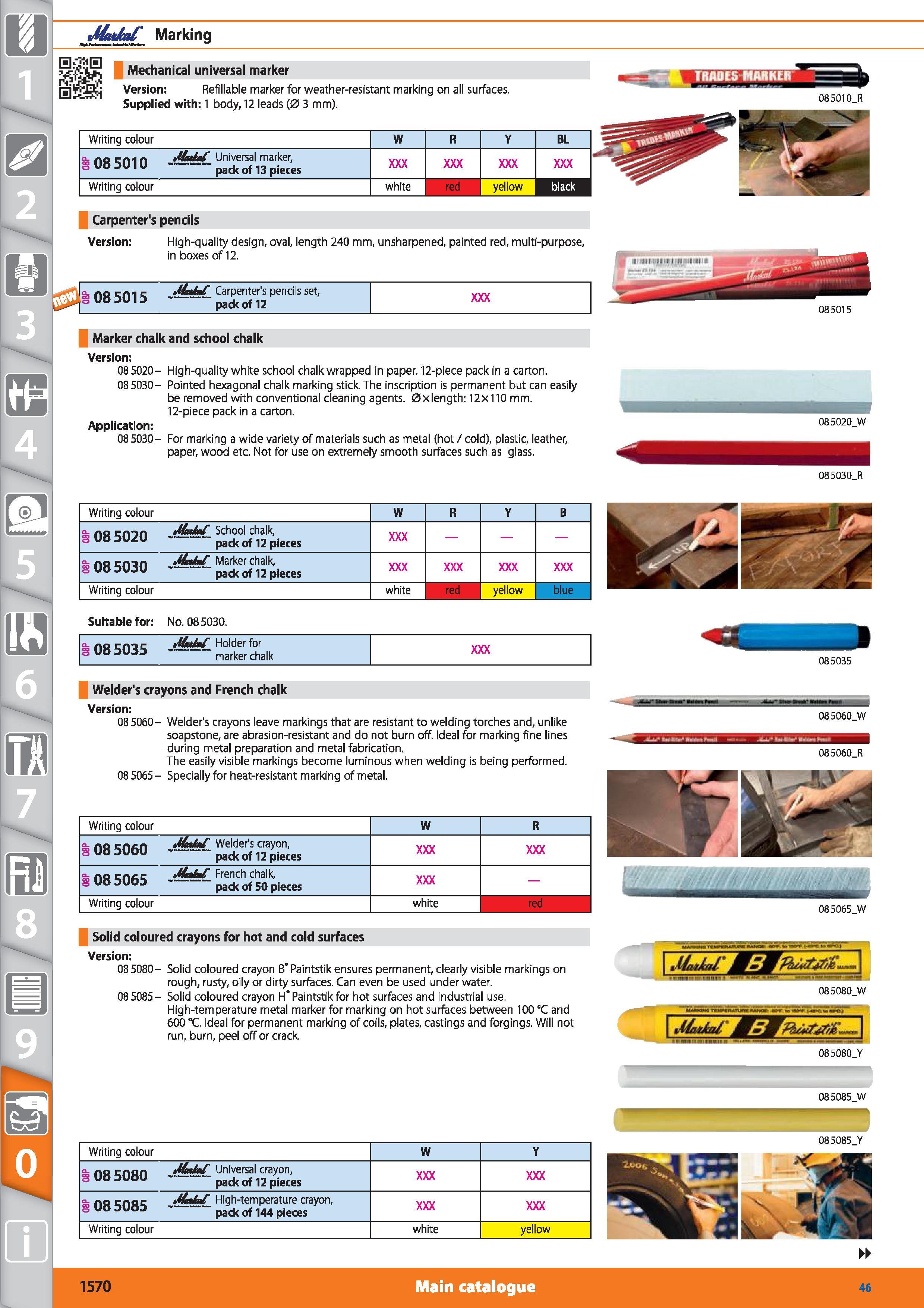 1570 Modal' Marking US Bl Version Refillable marker for weather-resistant marking on all surfaces Supplied with 1 body, 12 leads (0 3 mm) Writing colo Каталог HOFFMANN GROUP 2015 Инструмент режущий слесарный измерительный абразивный Оборудование Комплексные поставки для промышленных предприятий Стр. 1570 ENG