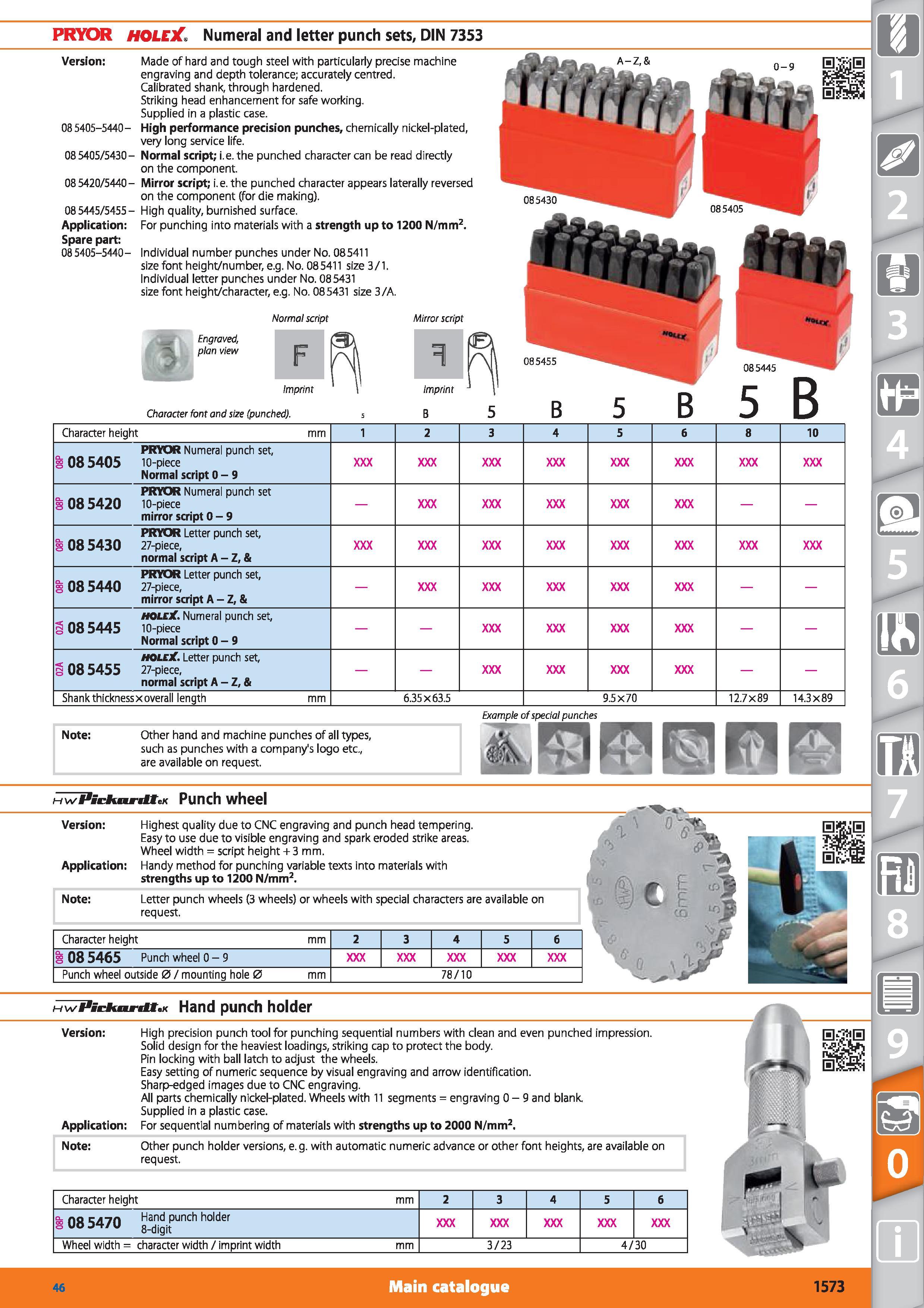 1573 PRYOR Version 085405-5440- 085405/5430- 085420/5440- 085445/5455-Application Spare part 085405-5440- Character height mm 1 2 3 4 5 6 8 10 085405 Каталог HOFFMANN GROUP 2015 Инструмент режущий слесарный измерительный абразивный Оборудование Комплексные поставки для промышленных предприятий Стр. 1573 ENG