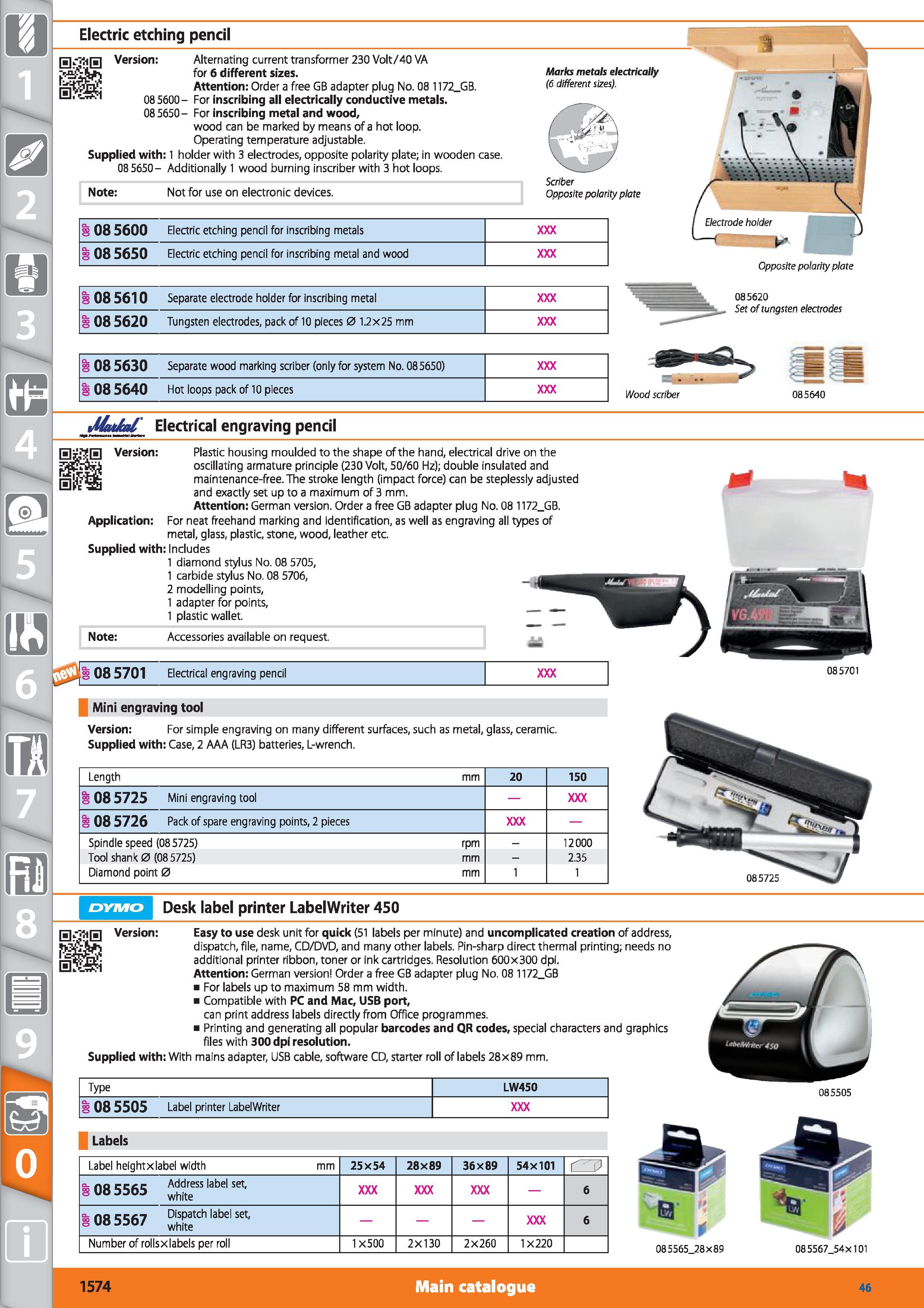 1574 1 Electric etching pencil Version Alternating current transformer 230 Volt/40 VA for 6 different sizes Attention Order a free GB adapter plug No Каталог HOFFMANN GROUP 2015 Инструмент режущий слесарный измерительный абразивный Оборудование Комплексные поставки для промышленных предприятий Стр. 1574 ENG