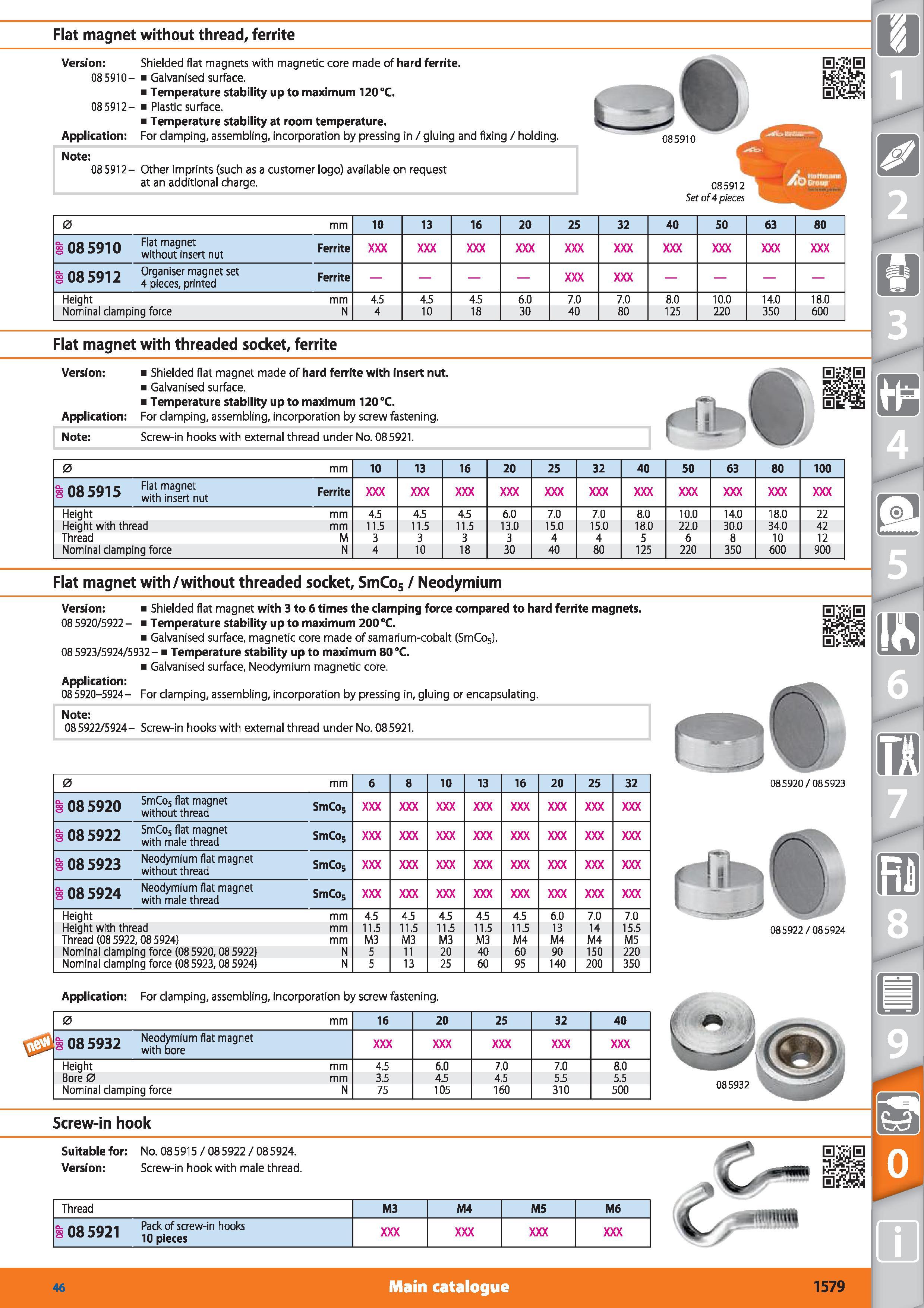 1579 Flat magnet without thread, ferrite Version Shielded flat magnets with magnetic core made of hard ferrite 08 5910- Galvanised surface Temperature Каталог HOFFMANN GROUP 2015 Инструмент режущий слесарный измерительный абразивный Оборудование Комплексные поставки для промышленных предприятий Стр. 1579 ENG