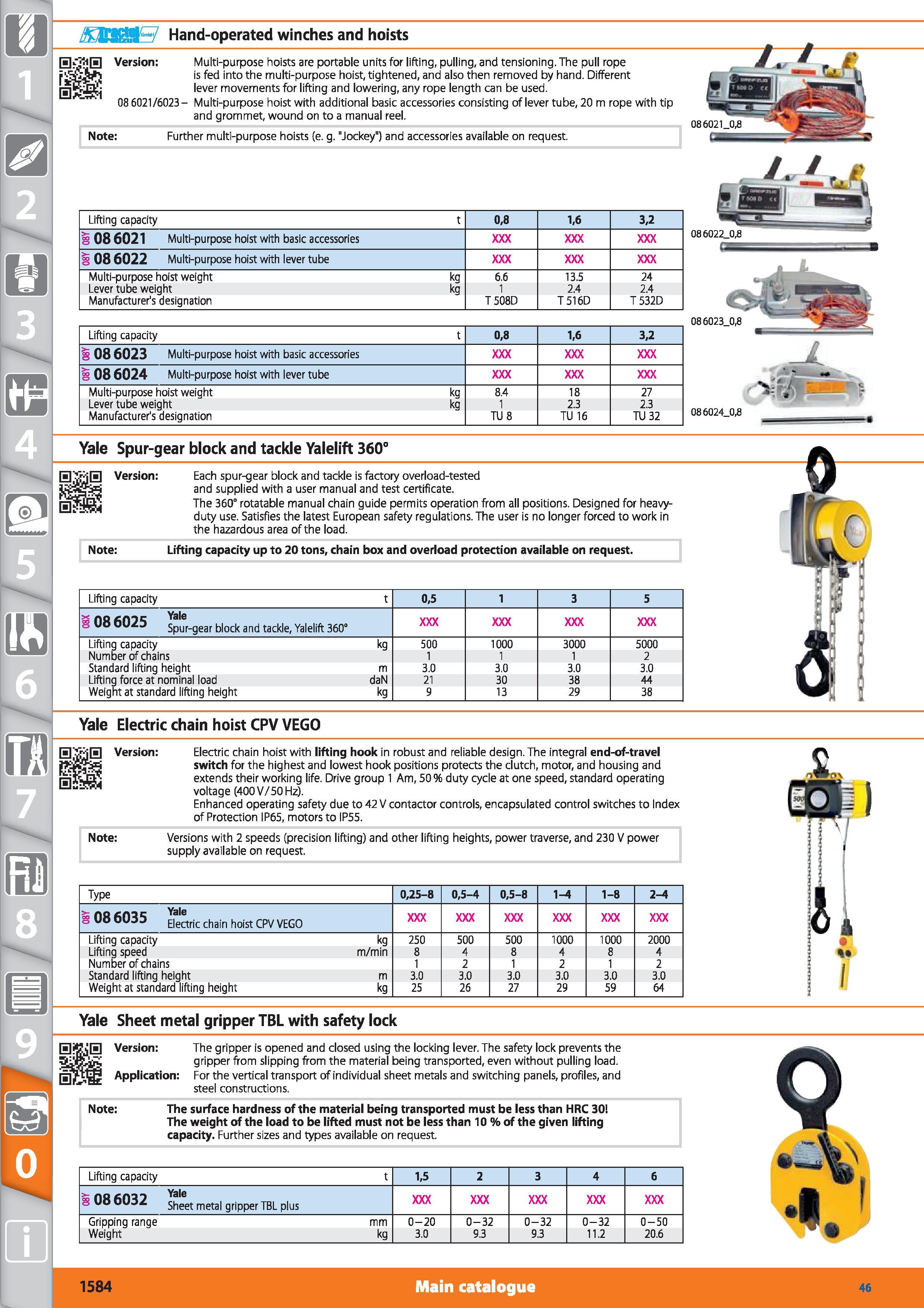1584 Hand-operated winches and hoists Version Multi-purpose hoists are portable units for lifting, pulling, and tensioning The pull rope is fed into t Каталог HOFFMANN GROUP 2015 Инструмент режущий слесарный измерительный абразивный Оборудование Комплексные поставки для промышленных предприятий Стр. 1584 ENG