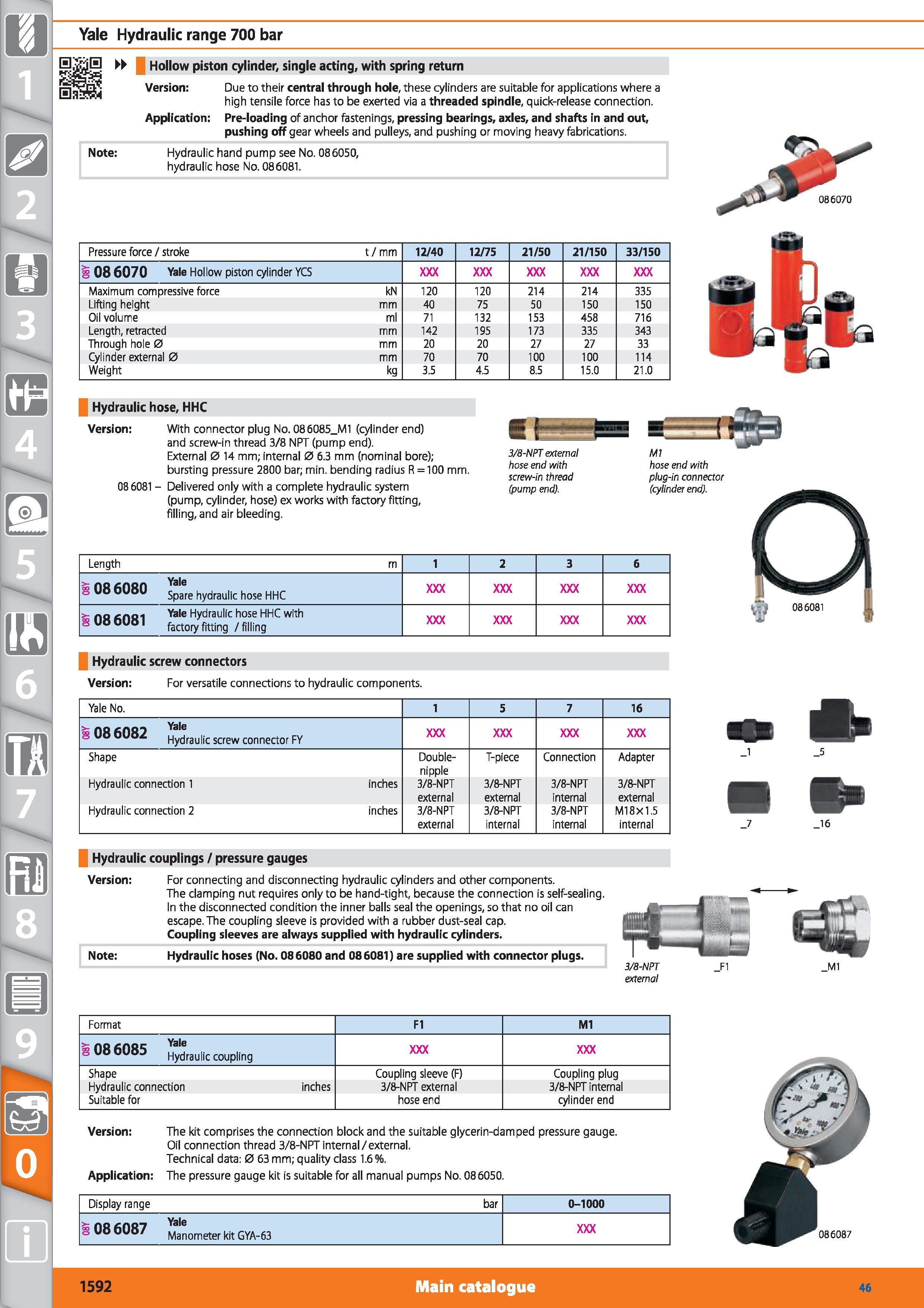 1592 Yale Hydraulic range 700 bar Hollow piston cylinder, single acting, with spring return Version Due to their central through hole, these cylinders Каталог HOFFMANN GROUP 2015 Инструмент режущий слесарный измерительный абразивный Оборудование Комплексные поставки для промышленных предприятий Стр. 1592 ENG