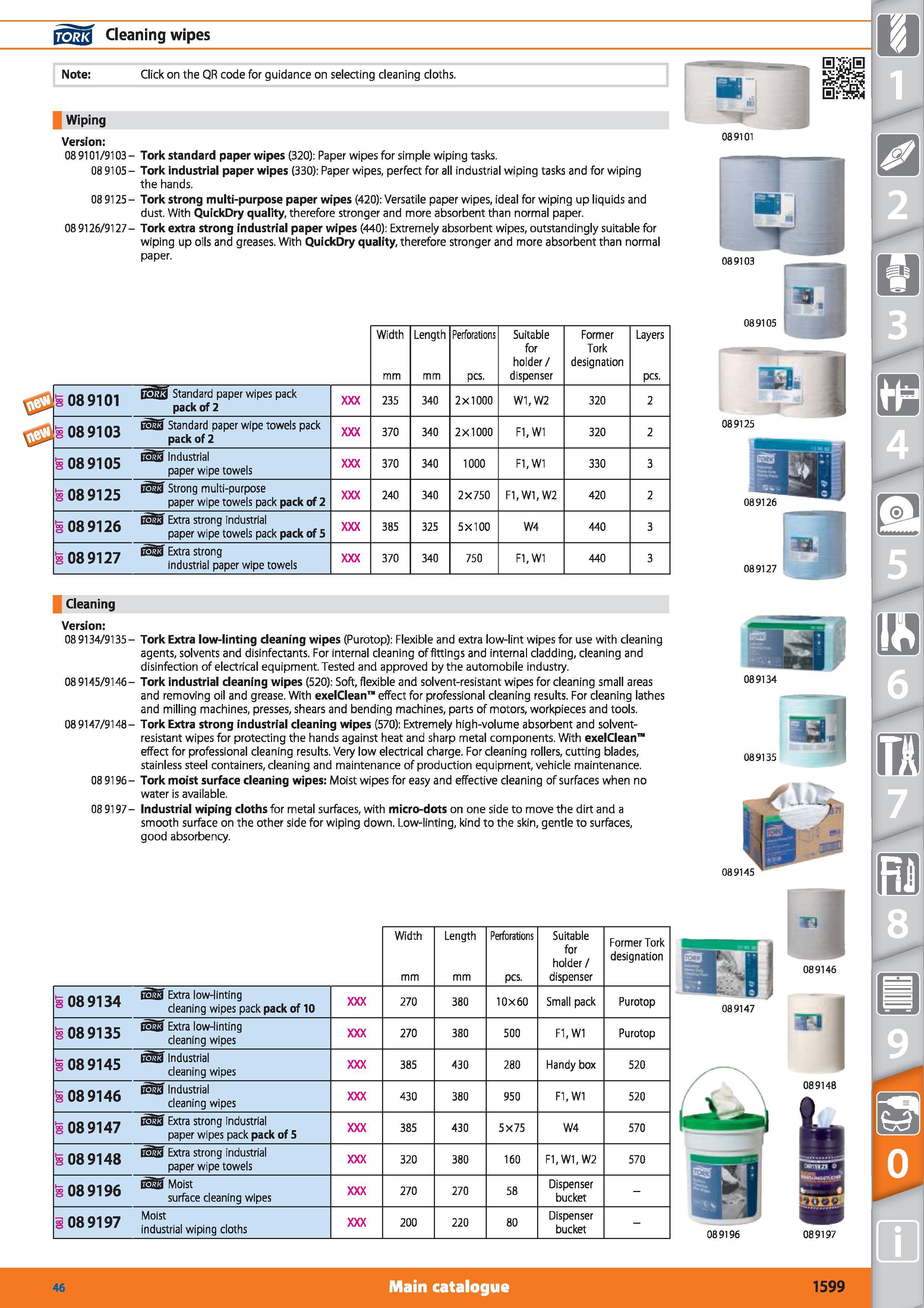 1599 jTSfiflj Cleaning wipes Note Click on the QR code for guidance on selecting cleaning cloths Wiping Version 089101/9103 Tork standard paper wipes Каталог HOFFMANN GROUP 2015 Инструмент режущий слесарный измерительный абразивный Оборудование Комплексные поставки для промышленных предприятий Стр. 1599 ENG