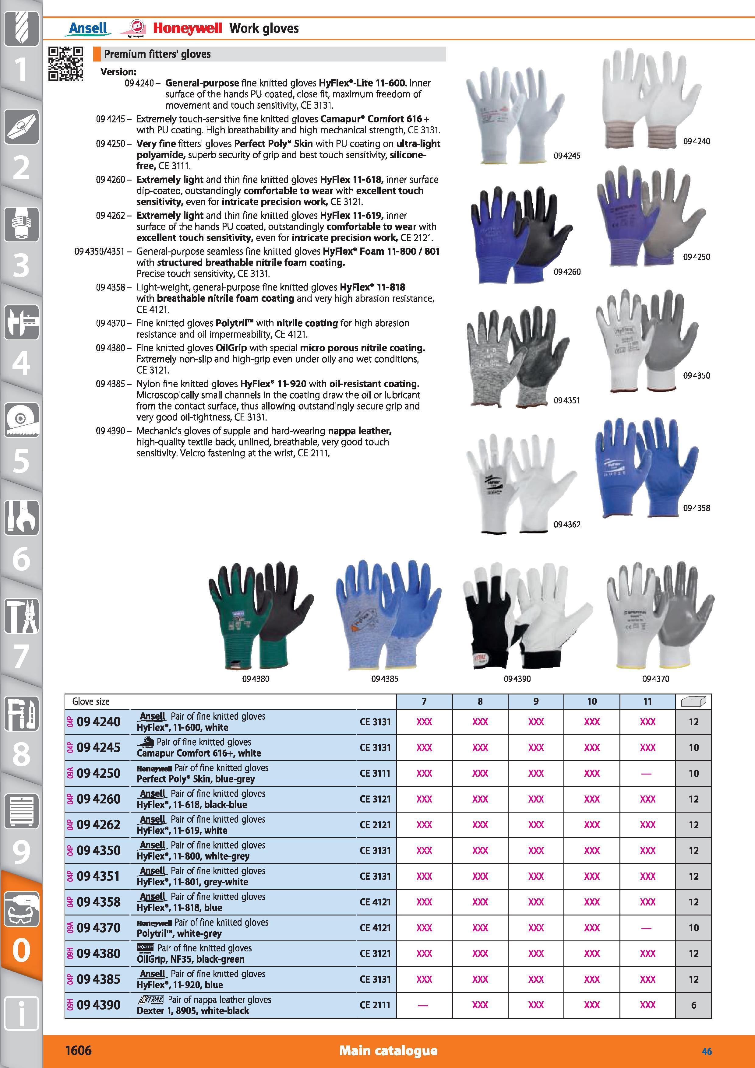 1606 Ansell Honeywell Work gloves Premium fitters' gloves Version 094240- General-purpose fine knitted gloves HyFlex -Lite 11-600 Inner surface of the Каталог HOFFMANN GROUP 2015 Инструмент режущий слесарный измерительный абразивный Оборудование Комплексные поставки для промышленных предприятий Стр. 1606 ENG