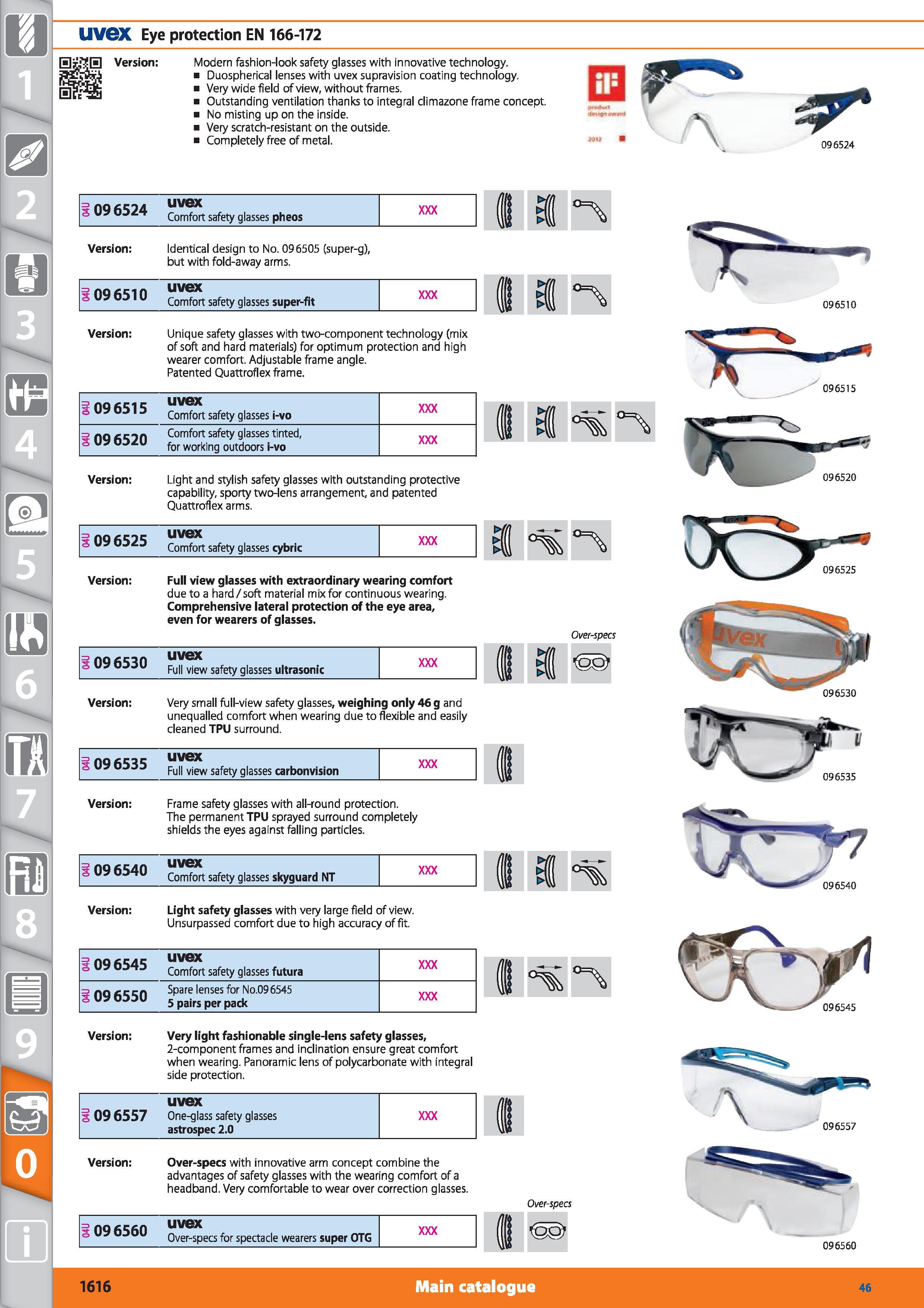 1616 UVGX Eye protection EN 166-172 Modem fashion-look safety glasses with innovative technology Duospherical lenses with uvex supravision coating tec Каталог HOFFMANN GROUP 2015 Инструмент режущий слесарный измерительный абразивный Оборудование Комплексные поставки для промышленных предприятий Стр. 1616 ENG