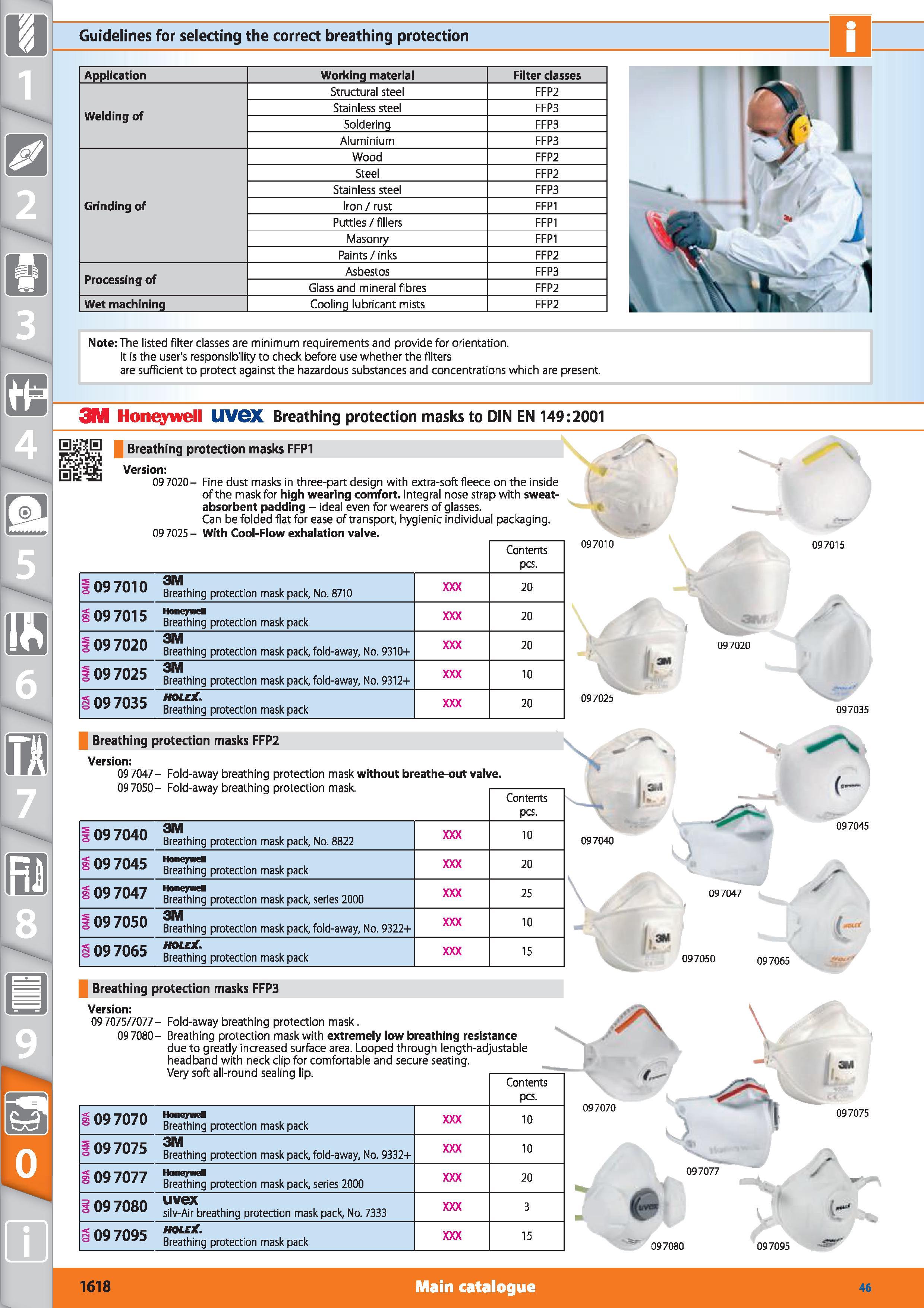 1618 Guidelines for selecting the correct breathing protection Application Working material Filter classes Welding of Structural steel FFP2 Stainless Каталог HOFFMANN GROUP 2015 Инструмент режущий слесарный измерительный абразивный Оборудование Комплексные поставки для промышленных предприятий Стр. 1618 ENG
