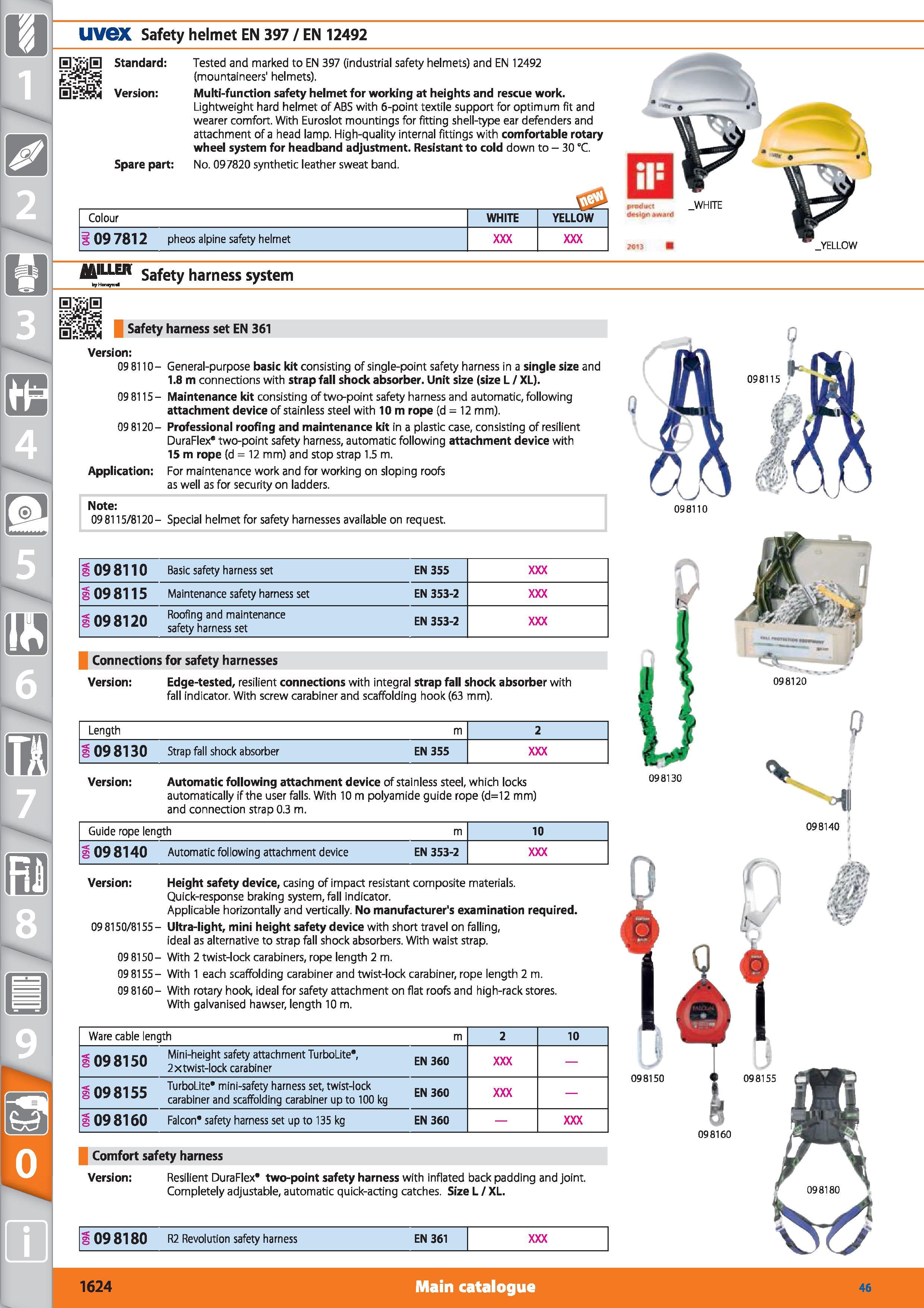 1624 UVeX Safety helmet EN 397 / EN 12492 I 0 Standard Tested and marked to EN 397 (industrial safety helmets) and EN 12492 (mountaineers' helmets) Ve Каталог HOFFMANN GROUP 2015 Инструмент режущий слесарный измерительный абразивный Оборудование Комплексные поставки для промышленных предприятий Стр. 1624 ENG