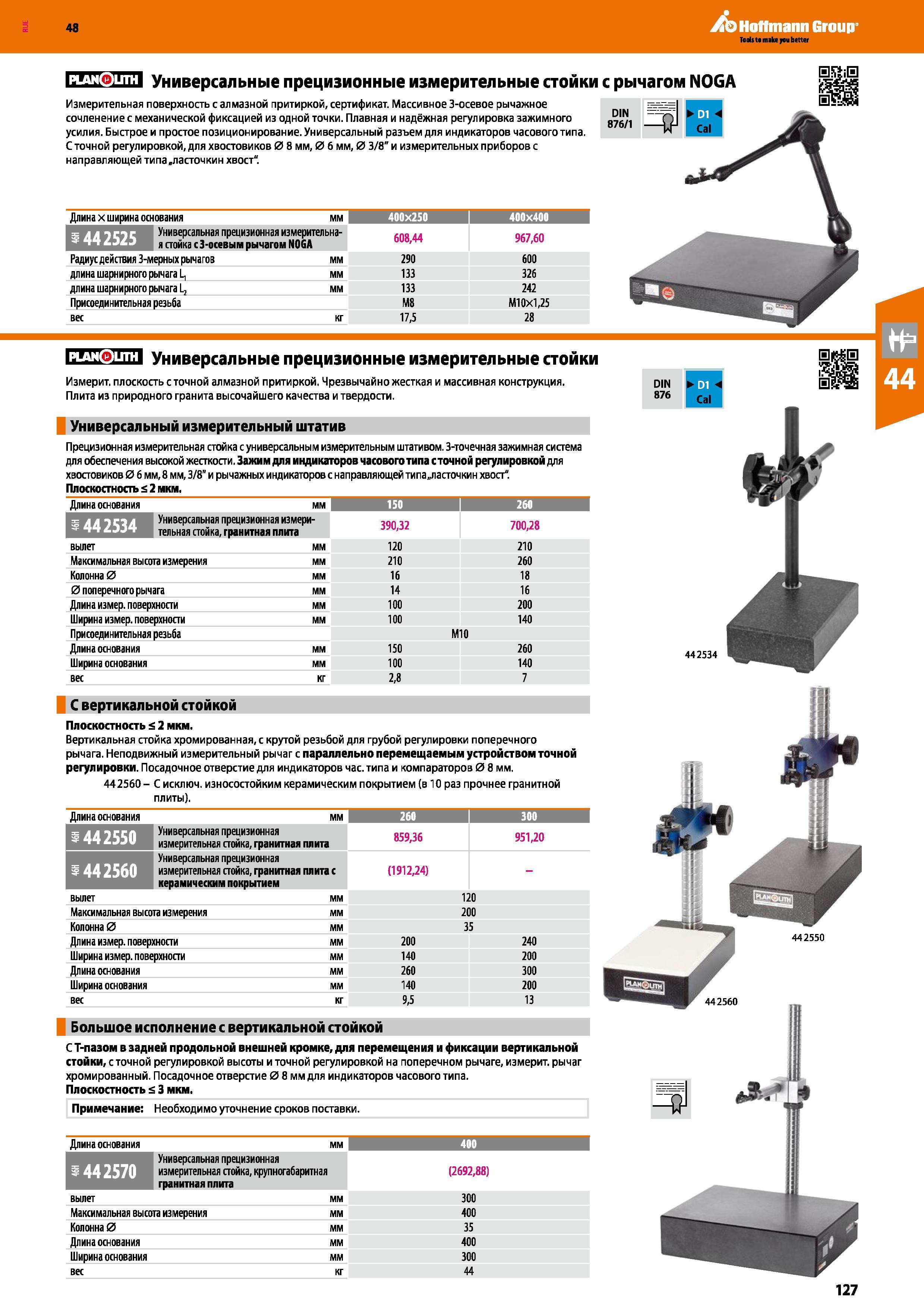 127 Универсальная прецизионная измерительная стойка с 3-осевым рычагом N0GA 608,44 967,60 Радиус действия 3-мерных рычагов мм 290 600 длина ш Каталог HOFFMANN GROUP 2017 Ручной слесарно-монтажный и контрольно-измерительный инструмент для производственных предприятиий и служб сервиса Инвентарь Стр. 127