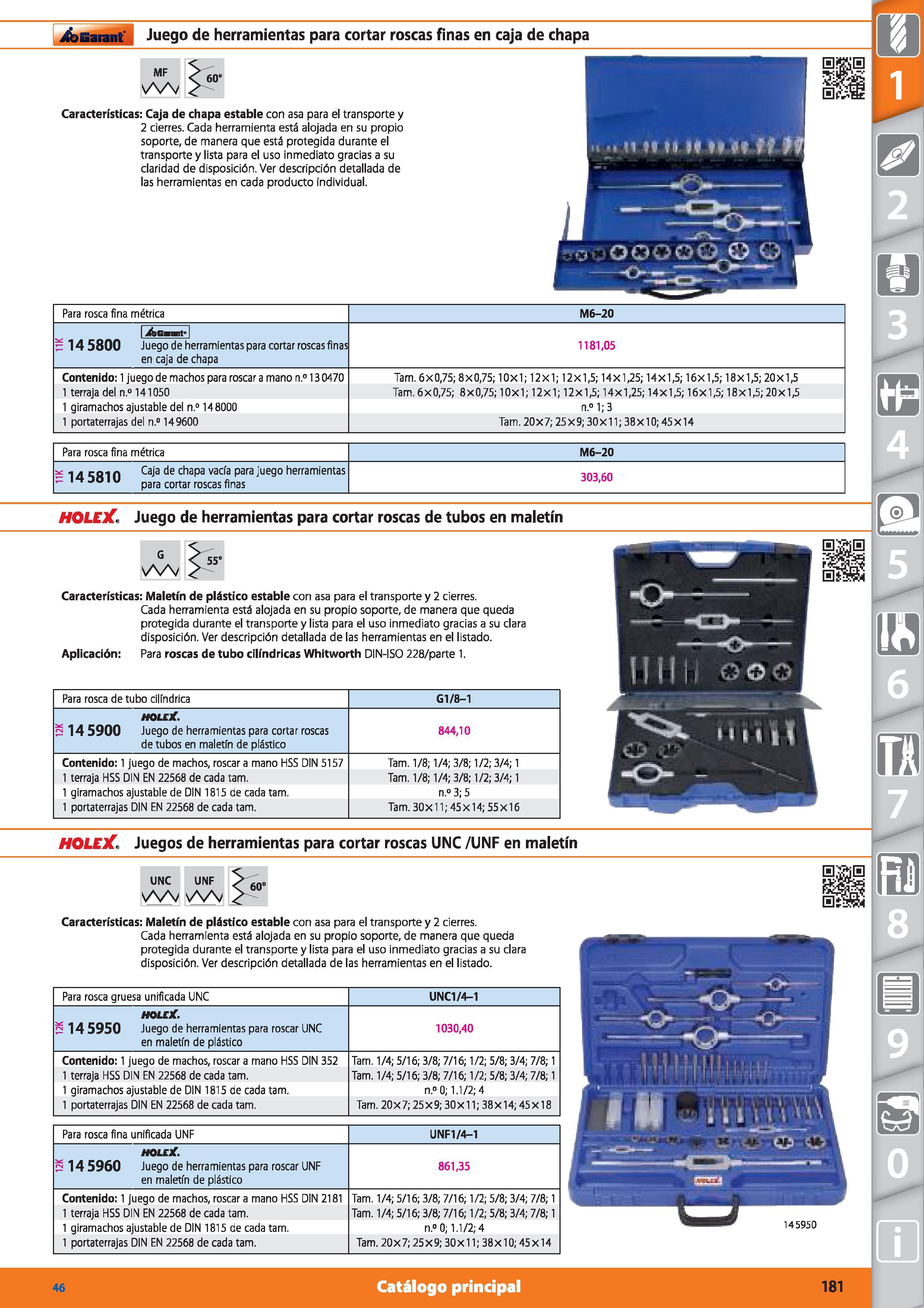 181 Garant Juego de herramientas para cortar roscas finas en caja de chapa MF 60 Características: Caja de chapa estable con asa para el transporte y Каталог HOFFMANN GROUP 2015 Инструмент режущий слесарный измерительный абразивный Оборудование Комплексные поставки для промышленных предприятий Стр. 181 SPA