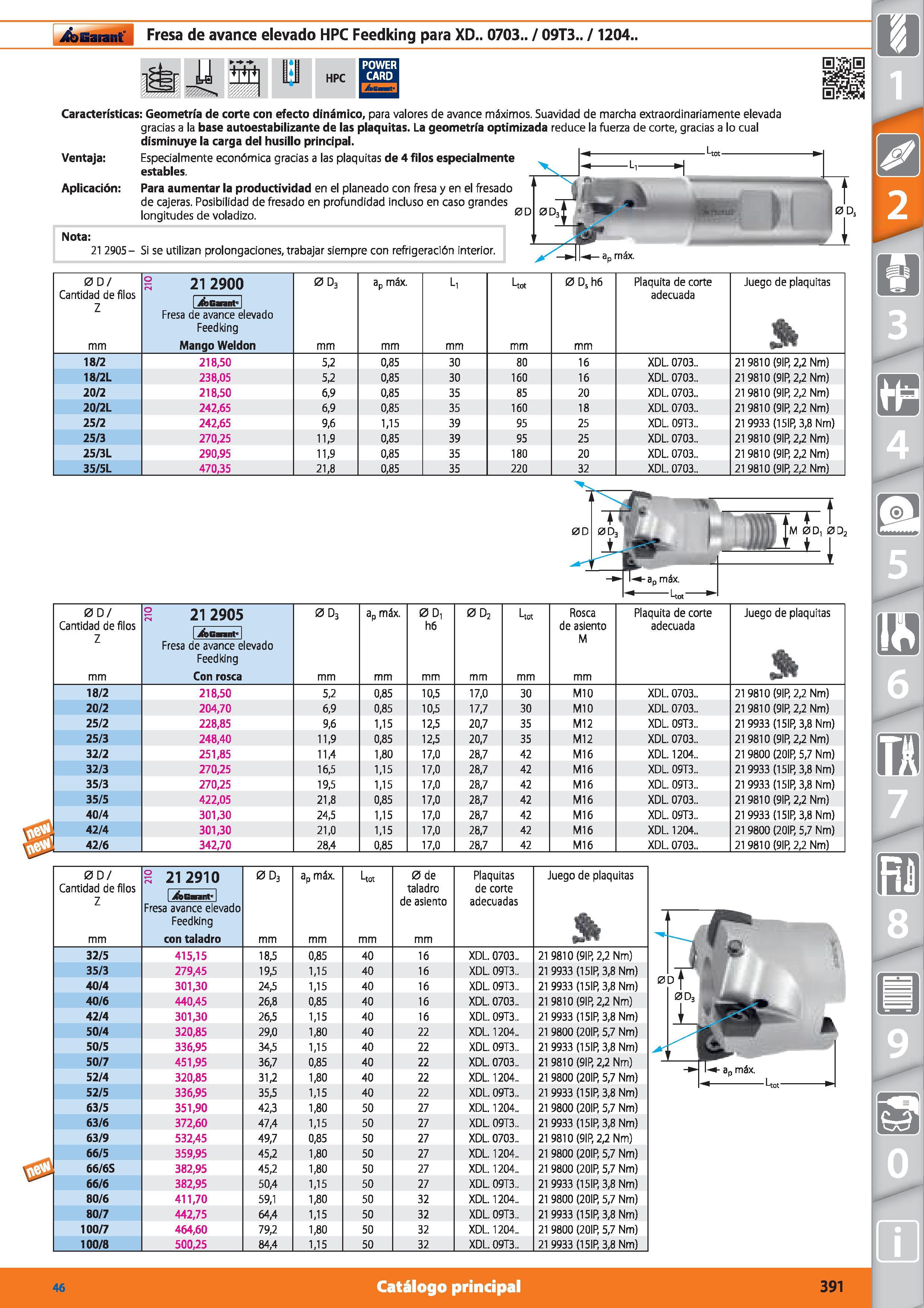 391 Garant Fresa de avance elevado HPC Feedking para XD 0703 / 09T3 / 1204 O Sr TV ¡ti HPC 12 Características: Geometría de corte con efecto dinámico Каталог HOFFMANN GROUP 2015 Инструмент режущий слесарный измерительный абразивный Оборудование Комплексные поставки для промышленных предприятий Стр. 391 SPA