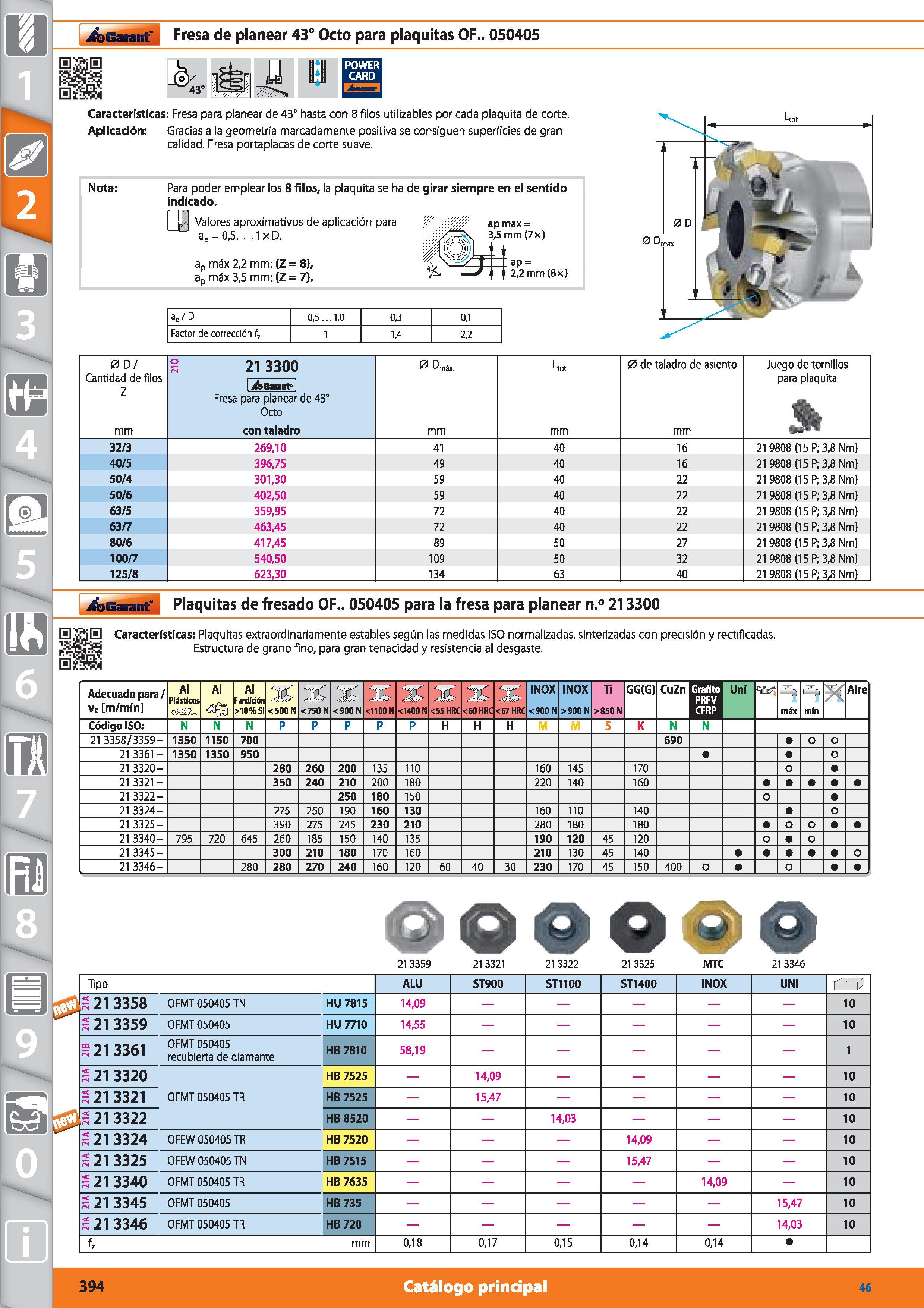 394 Garant Fresa de planear 43° Octo para plaquitas OF 050405 _0/ 43° ii y Características: Fresa para planear de 43° hasta con 8 filos utilizables p Каталог HOFFMANN GROUP 2015 Инструмент режущий слесарный измерительный абразивный Оборудование Комплексные поставки для промышленных предприятий Стр. 394 SPA