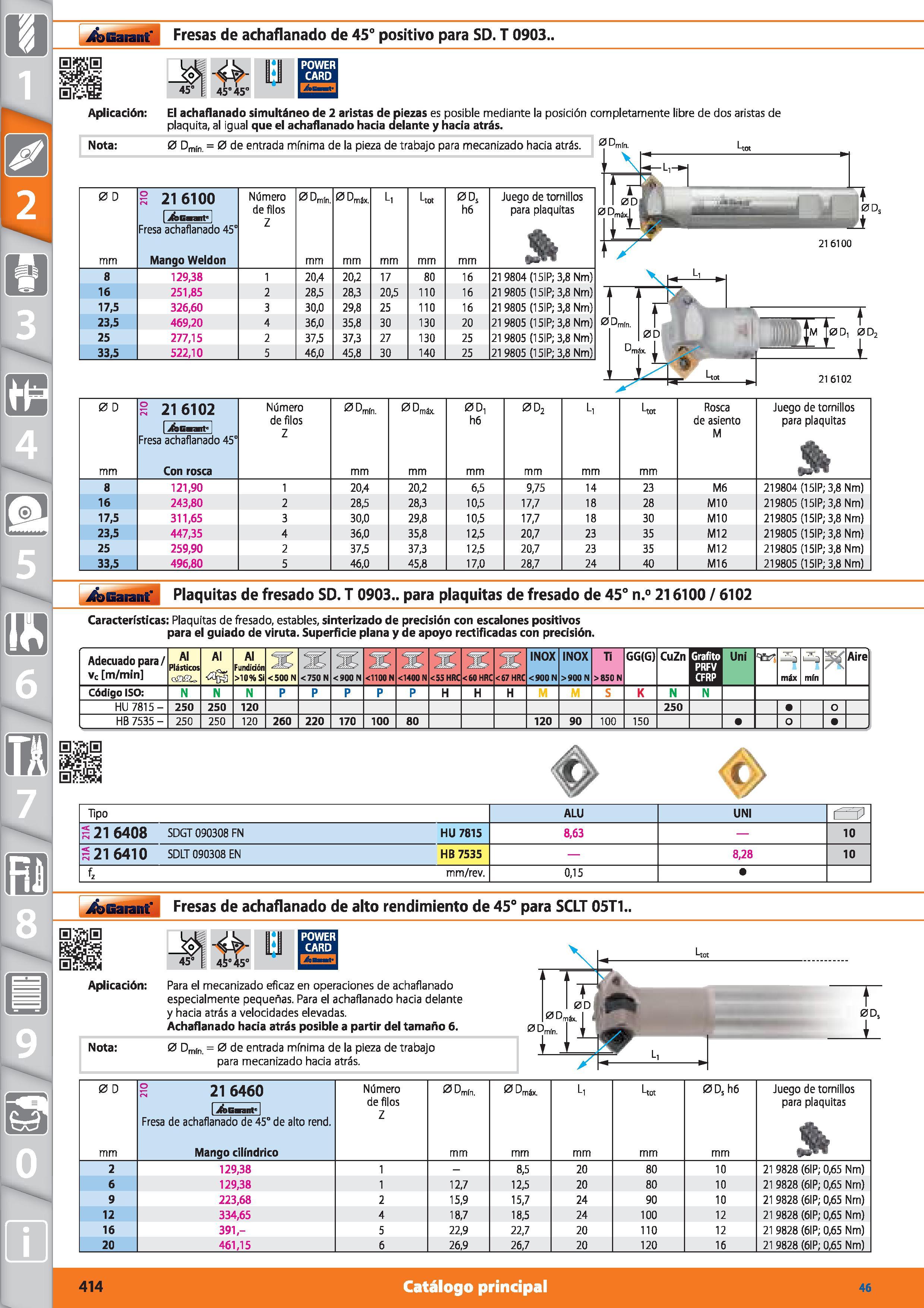 414 Garant Fresas de achaflanado de 45° positivo para SD T 0903 i i 45 45' Aplicación: El achaflanado simultáneo de 2 aristas de piezas es posible me Каталог HOFFMANN GROUP 2015 Инструмент режущий слесарный измерительный абразивный Оборудование Комплексные поставки для промышленных предприятий Стр. 414 SPA