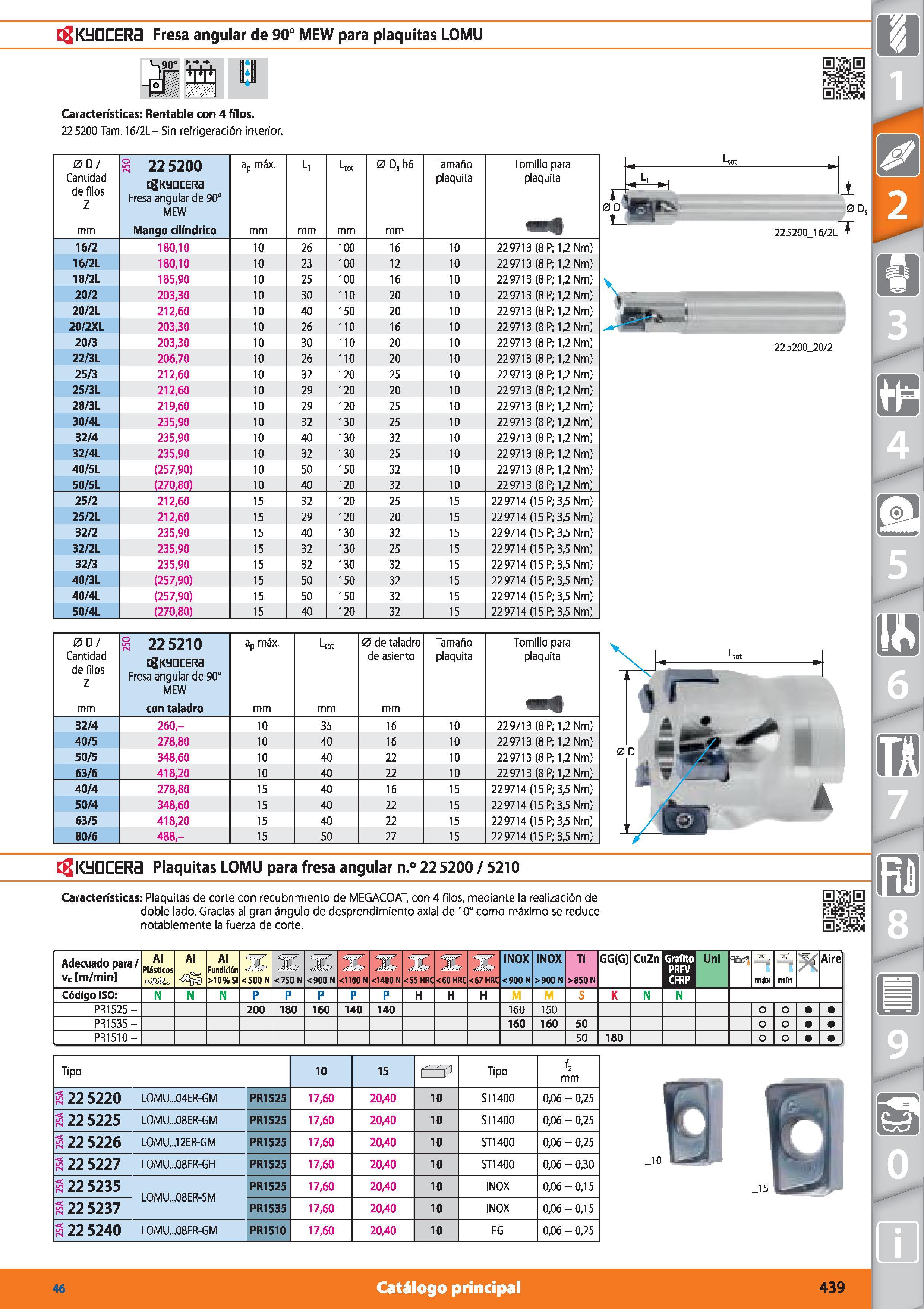 439 C KyCICERa Fresa angular de 90° MEW para plaquitas LOMU '-,90° -Mt+i u -LL yy -M 0S5 Características: Rentable con 4 filos 22 5200 Tam 16/2L- Sin Каталог HOFFMANN GROUP 2015 Инструмент режущий слесарный измерительный абразивный Оборудование Комплексные поставки для промышленных предприятий Стр. 439 SPA