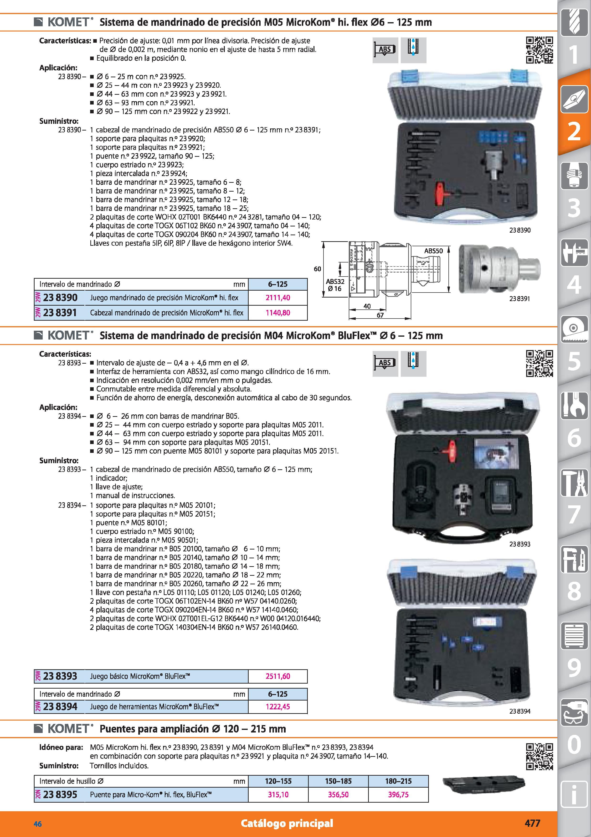 477 E KOMET Sistema de mandrinado de precisión M05 MicroKom hi flex 06 - 125 mm Características: Precisión de ajuste: 0,01 mm por línea divisoria Pre Каталог HOFFMANN GROUP 2015 Инструмент режущий слесарный измерительный абразивный Оборудование Комплексные поставки для промышленных предприятий Стр. 477 SPA