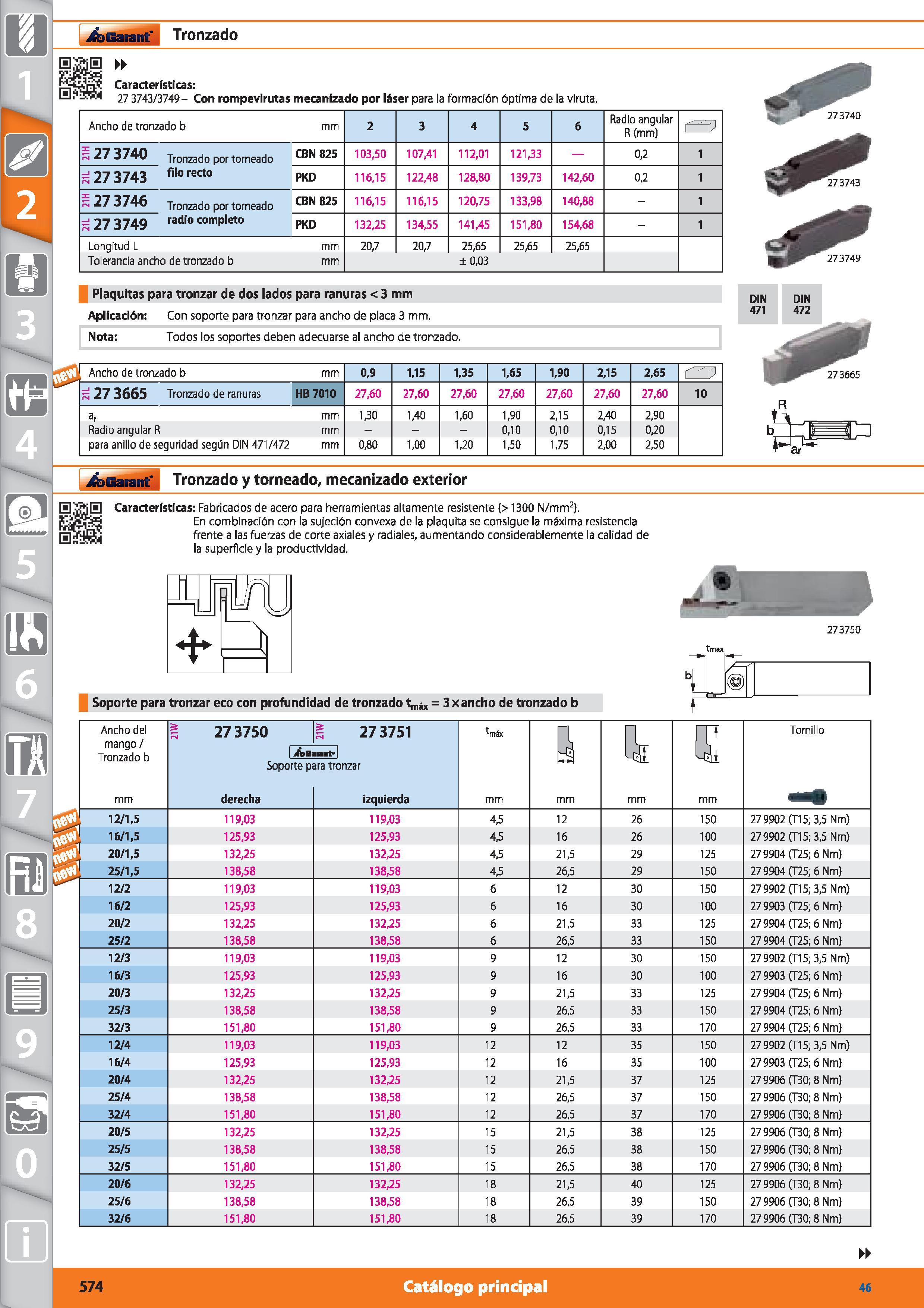 574 /bGarant Tronzado Características: 27 3743/3749- Con rompevirutas mecanizado por láser para la formación óptima de la viruta Ancho de tronzado b Каталог HOFFMANN GROUP 2015 Инструмент режущий слесарный измерительный абразивный Оборудование Комплексные поставки для промышленных предприятий Стр. 574 SPA