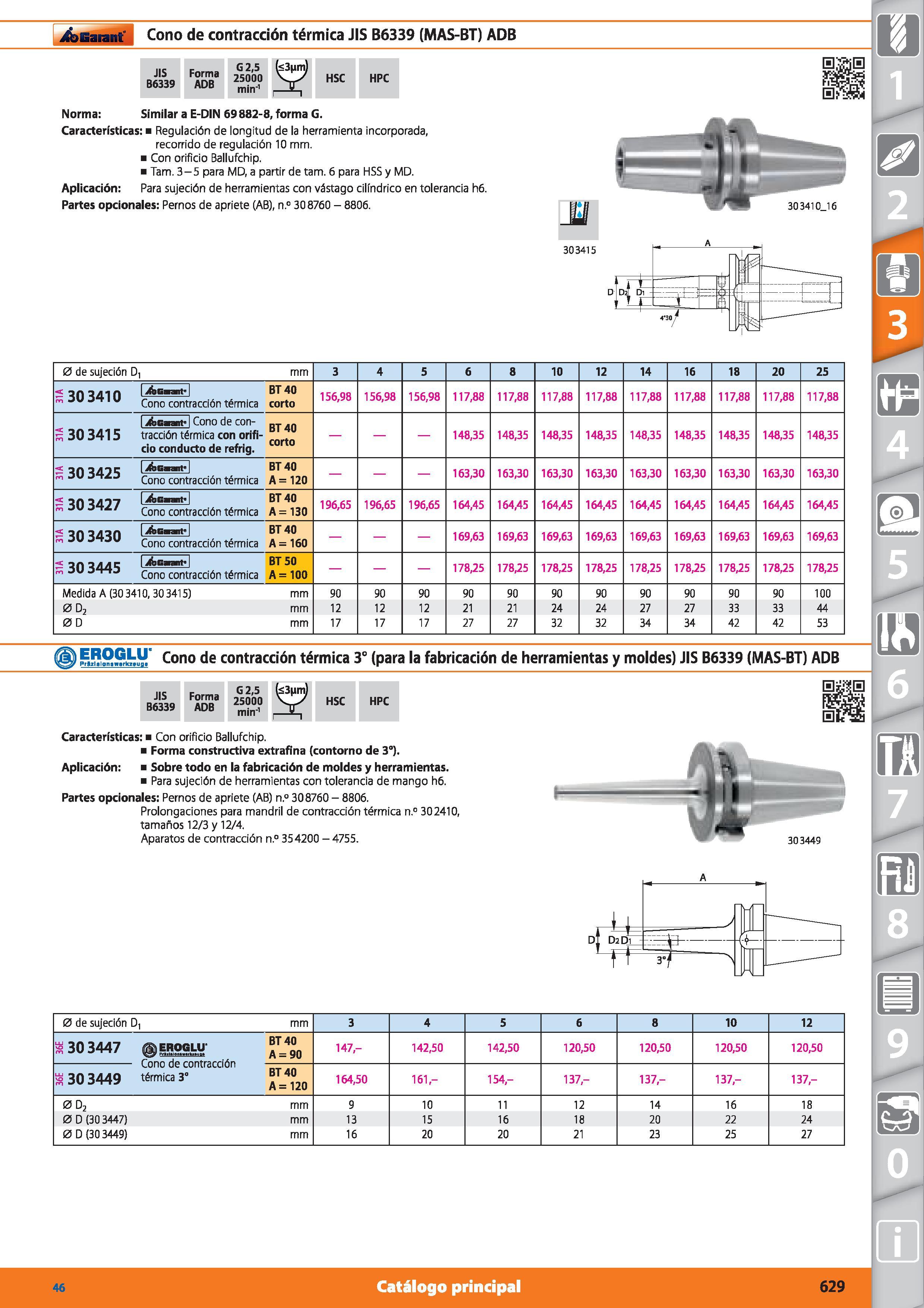 629 Garant Cono de contracción térmica JIS B6339 (MAS-BT) ADB JIS B6339 Forma ADB G 2,5 25000 min'1 HSC HPC Norma: Similar a E-DIN 69 882-8, forma G Каталог HOFFMANN GROUP 2015 Инструмент режущий слесарный измерительный абразивный Оборудование Комплексные поставки для промышленных предприятий Стр. 629 SPA