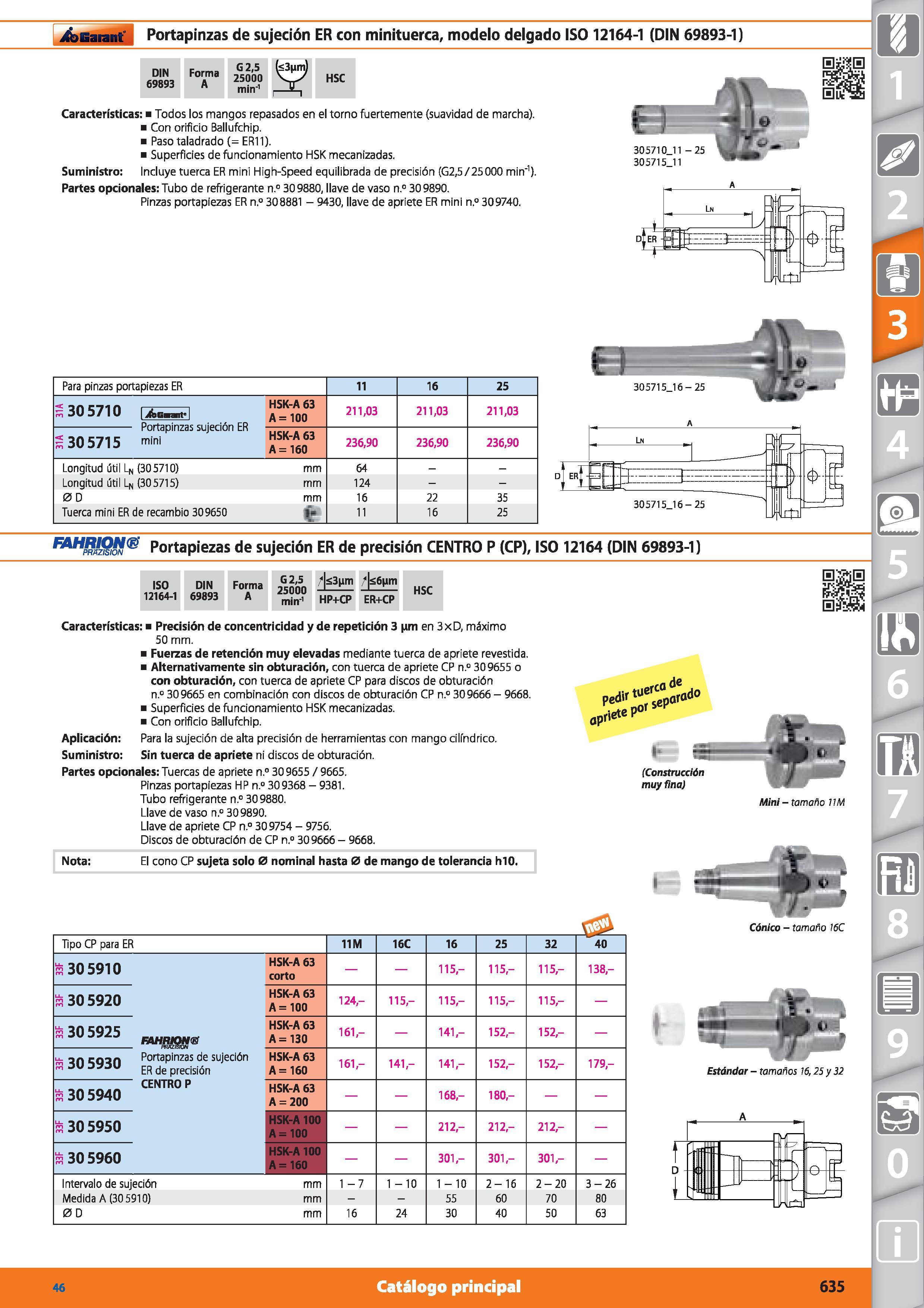 635 ifenarant Portapinzas de sujeción ER con minituerca, modelo delgado ISO 12164-1 (DIN 69893-1) DIN 69893 Forma A G 2,5 25000 min'1 HSC Característ Каталог HOFFMANN GROUP 2015 Инструмент режущий слесарный измерительный абразивный Оборудование Комплексные поставки для промышленных предприятий Стр. 635 SPA