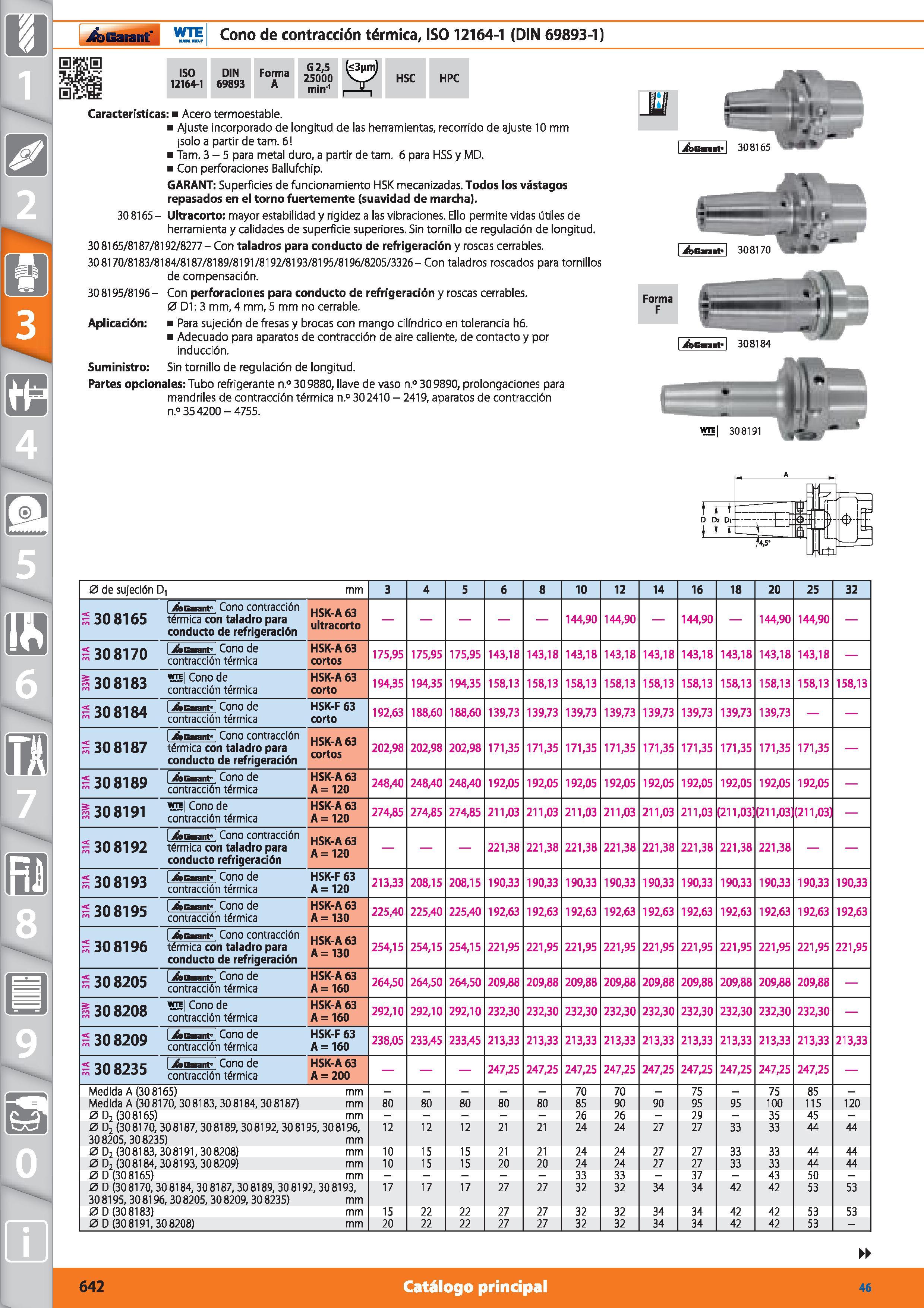 642 m 1 ioBaiarf WTE Cono de contracción térmica, ISO 12164-1 (DIN 69893-1) ISO 12164-1 DIN 69893 Forma A G2,5 25000 min'1 HSC HPC Características: A Каталог HOFFMANN GROUP 2015 Инструмент режущий слесарный измерительный абразивный Оборудование Комплексные поставки для промышленных предприятий Стр. 642 SPA