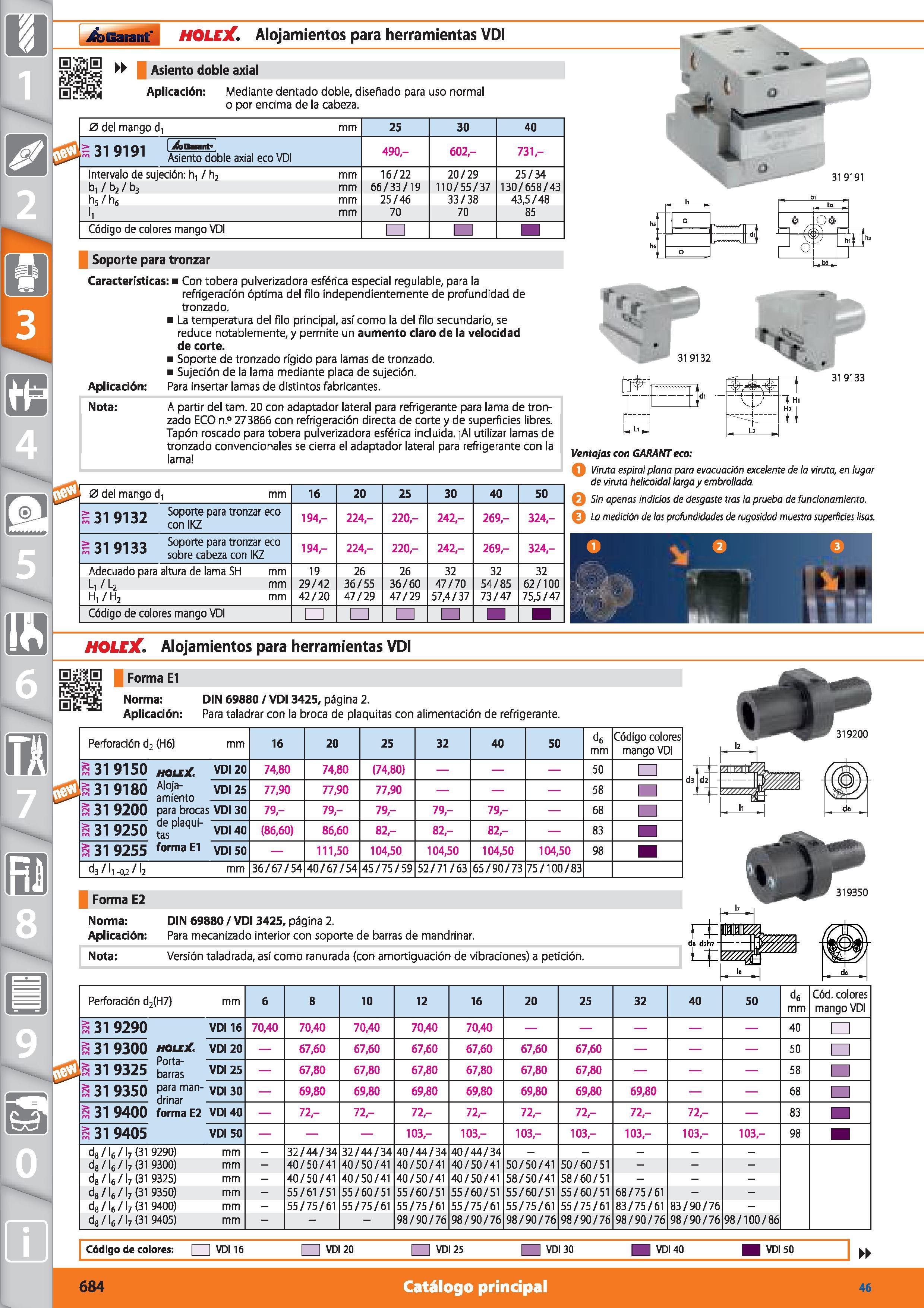684 Garant ( HOLEX Alojamientos para herramientas VDI Asiento doble axial H jííjü Aplicación: Mediante dentado doble, diseñado para uso normal o por Каталог HOFFMANN GROUP 2015 Инструмент режущий слесарный измерительный абразивный Оборудование Комплексные поставки для промышленных предприятий Стр. 684 SPA