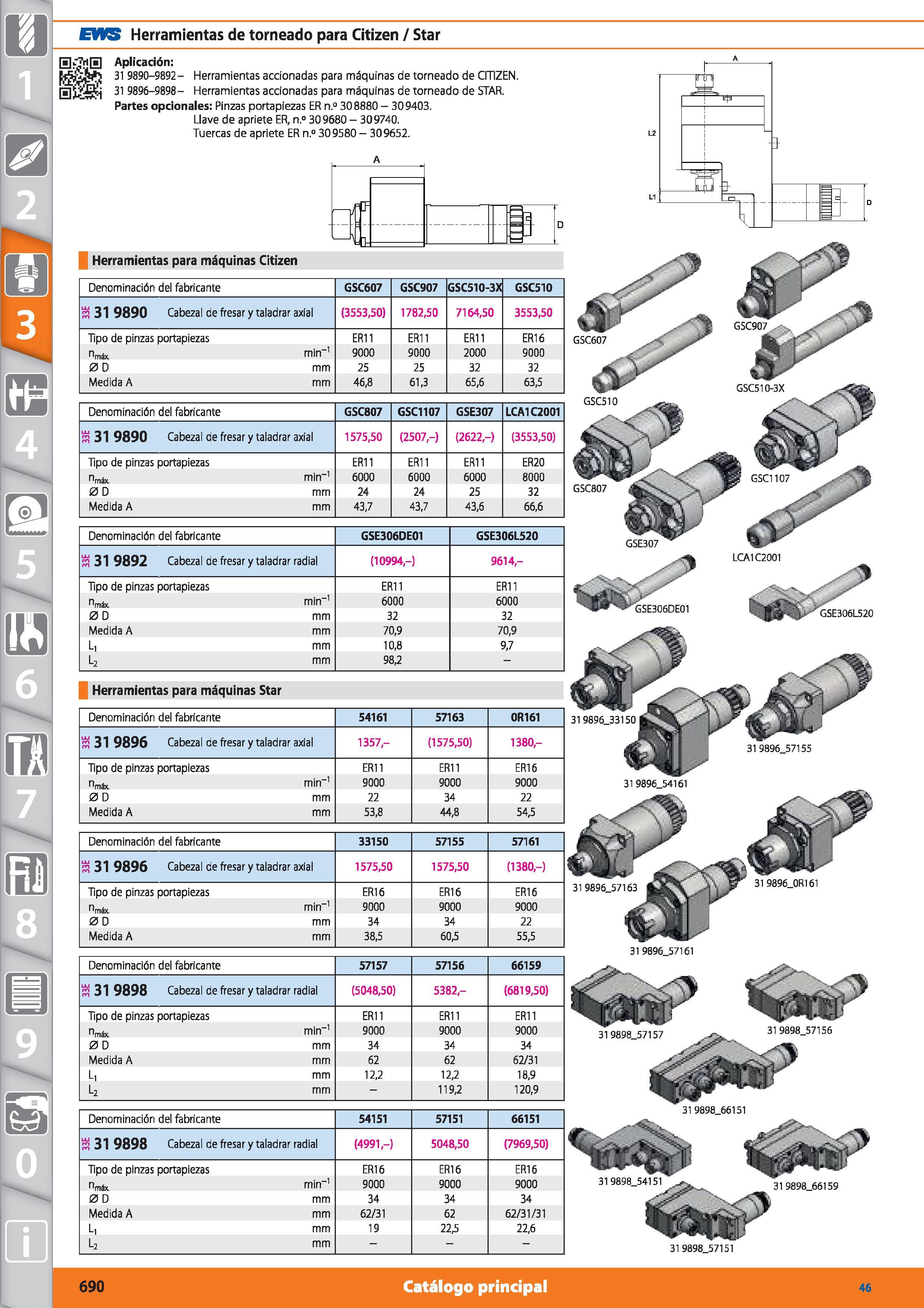 690 EWS Herramientas de torneado para Citizen / Star Aplicación: bSñift 31 9890-9892- Herramientas accionadas para máquinas de torneado de CITIZEN 31 Каталог HOFFMANN GROUP 2015 Инструмент режущий слесарный измерительный абразивный Оборудование Комплексные поставки для промышленных предприятий Стр. 690 SPA