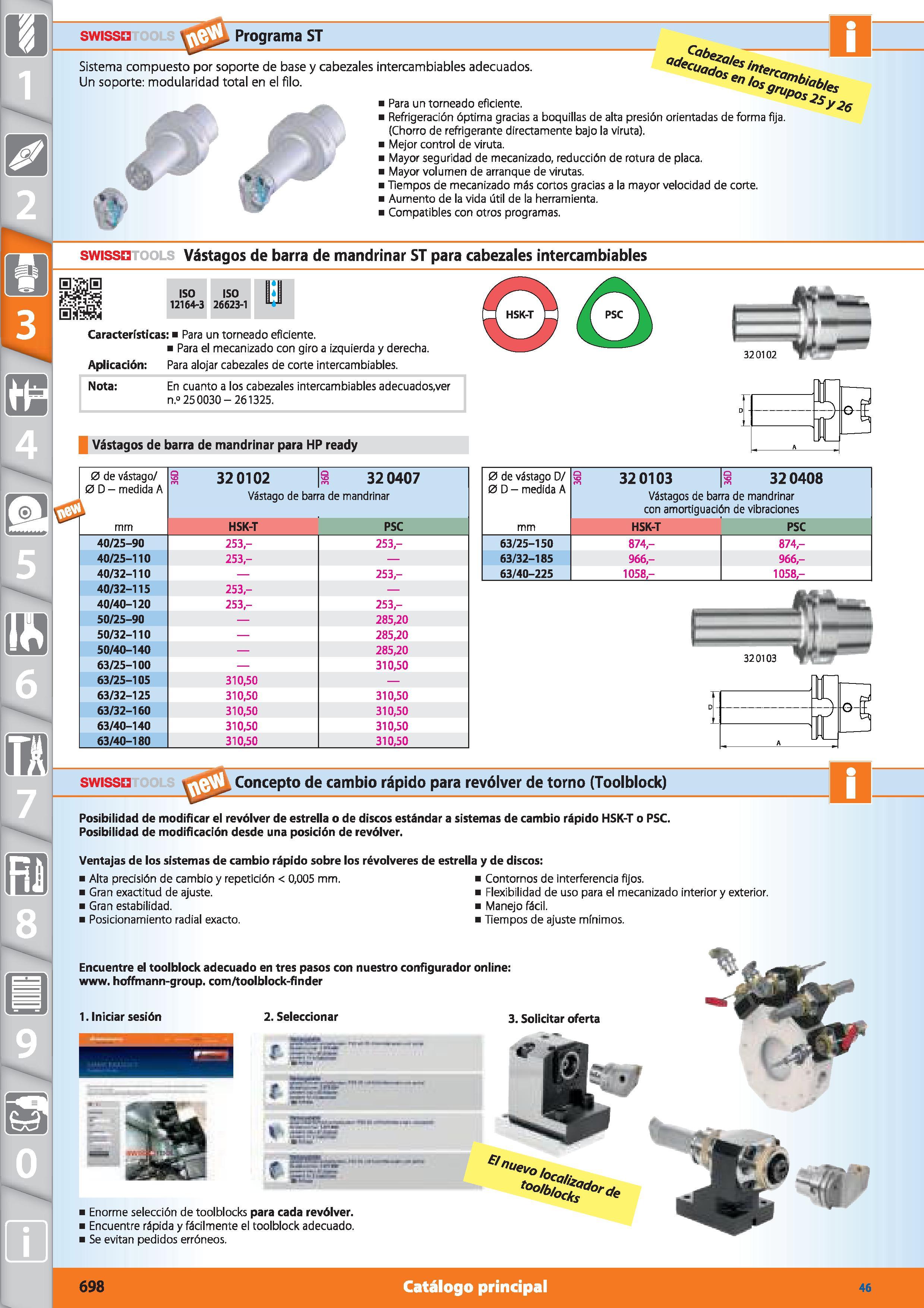 698 swissn Programa ST Sistema compuesto por soporte de base y cabezales intercambiables adecuados Un soporte: modularidad total en el filo /Os L W ) Каталог HOFFMANN GROUP 2015 Инструмент режущий слесарный измерительный абразивный Оборудование Комплексные поставки для промышленных предприятий Стр. 698 SPA