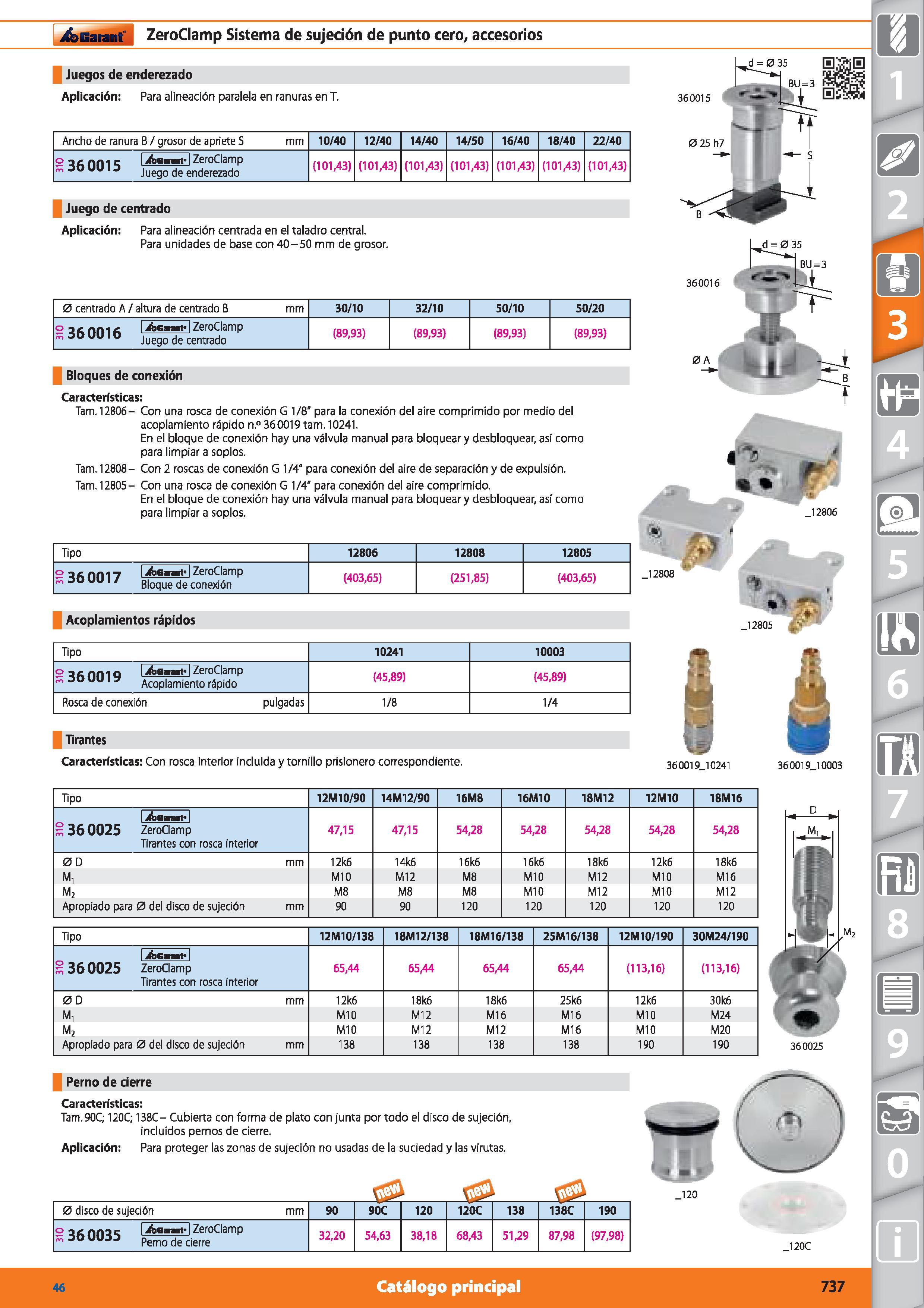 737 Garant ZeroClamp Sistema de sujeción de punto cero, accesorios Juegos de enderezado Aplicación: Para alineación paralela en ranuras en T Ancho de Каталог HOFFMANN GROUP 2015 Инструмент режущий слесарный измерительный абразивный Оборудование Комплексные поставки для промышленных предприятий Стр. 737 SPA