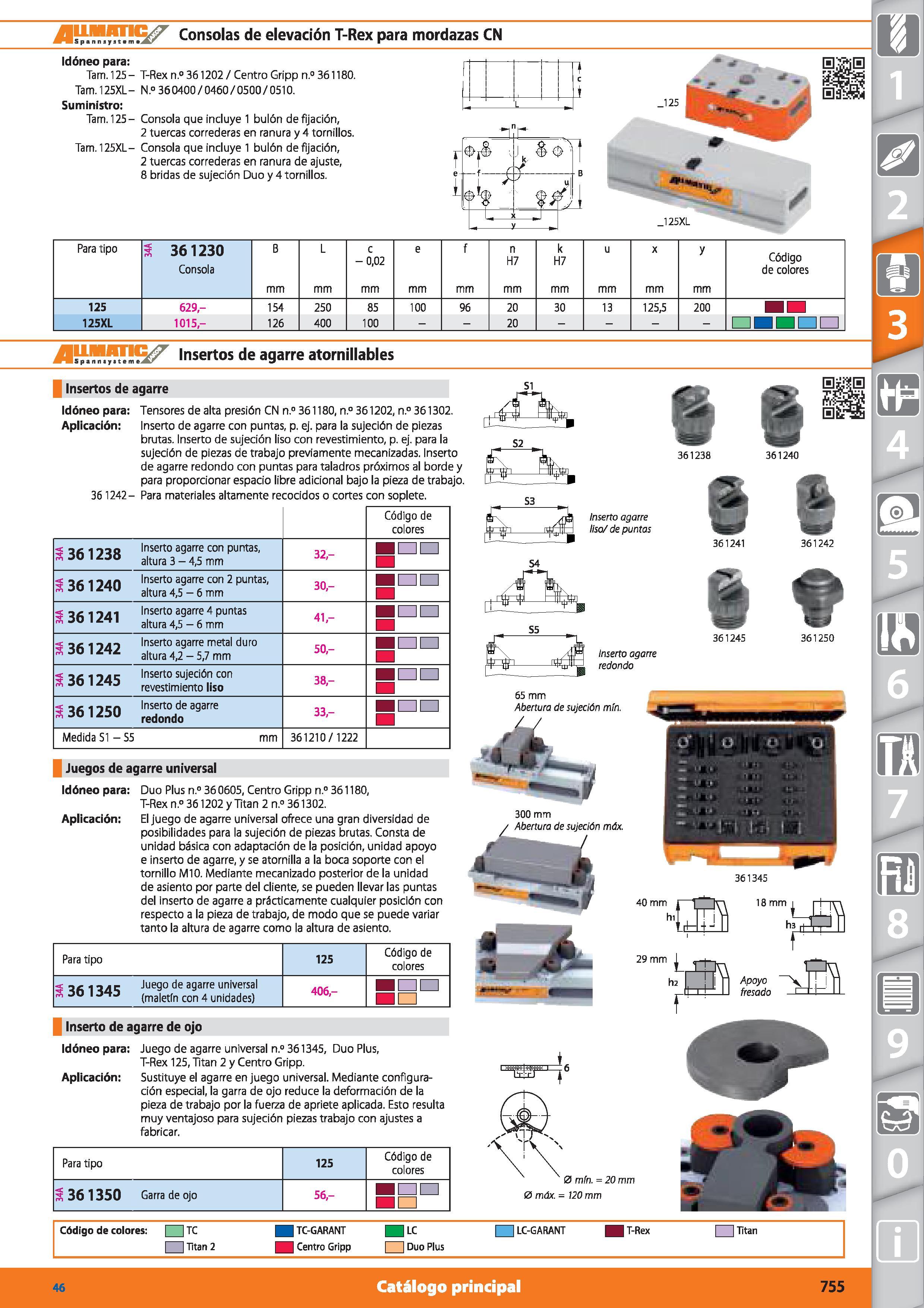 755 Consolas de elevación T-Rex para mordazas CN u Idóneo para: Tam 125 - T-Rex n ° 361202 / Centro Gripp n ° 361180 Tam 125XL- N ° 360400/0460/0500/ Каталог HOFFMANN GROUP 2015 Инструмент режущий слесарный измерительный абразивный Оборудование Комплексные поставки для промышленных предприятий Стр. 755 SPA