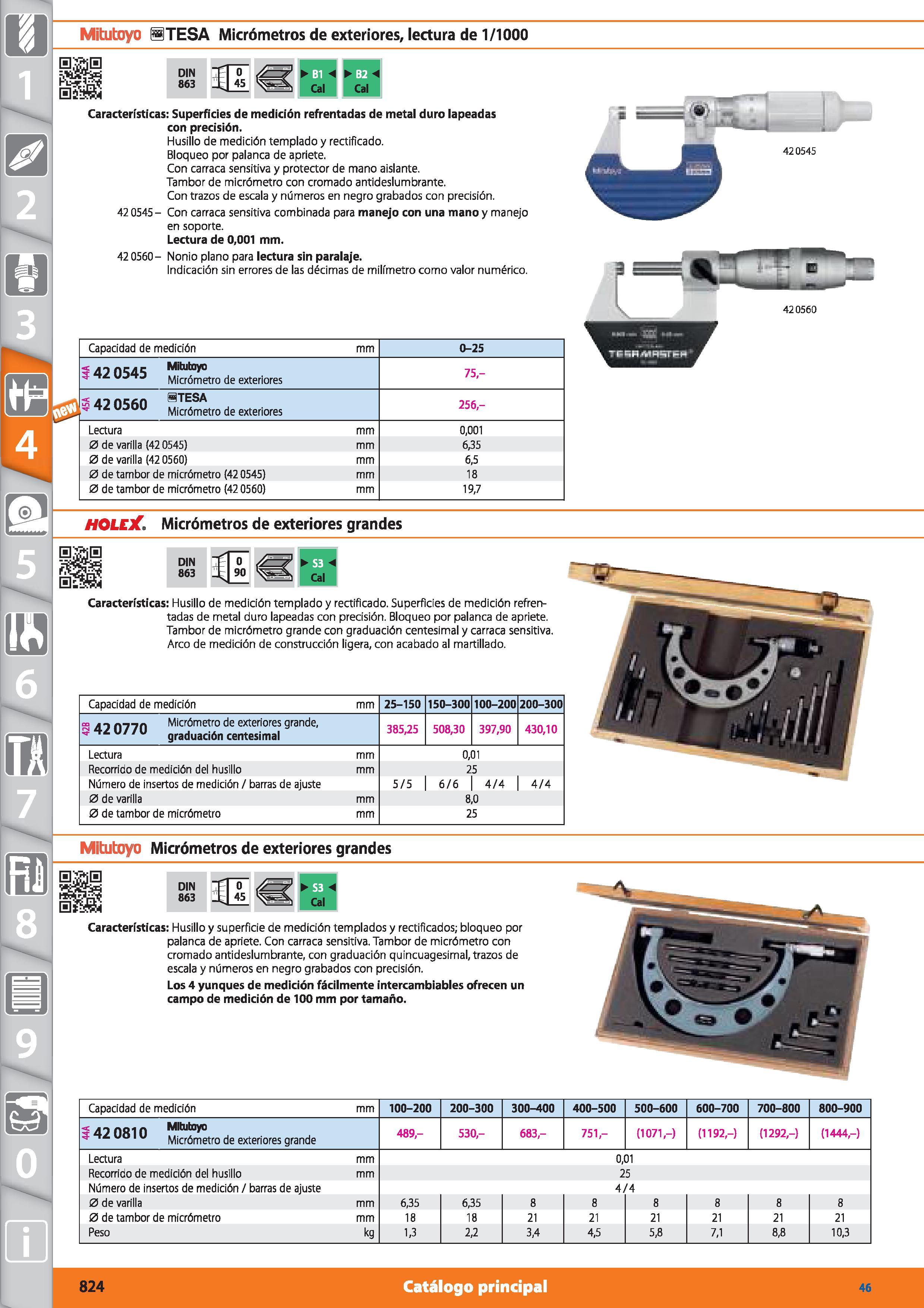 824 Mitutoyo BTESA Micrómetros de exteriores, lectura de 1/1000 DIN 863 R < Cal Cal Características: Superficies de medición refrentadas de metal dur Каталог HOFFMANN GROUP 2015 Инструмент режущий слесарный измерительный абразивный Оборудование Комплексные поставки для промышленных предприятий Стр. 824 SPA