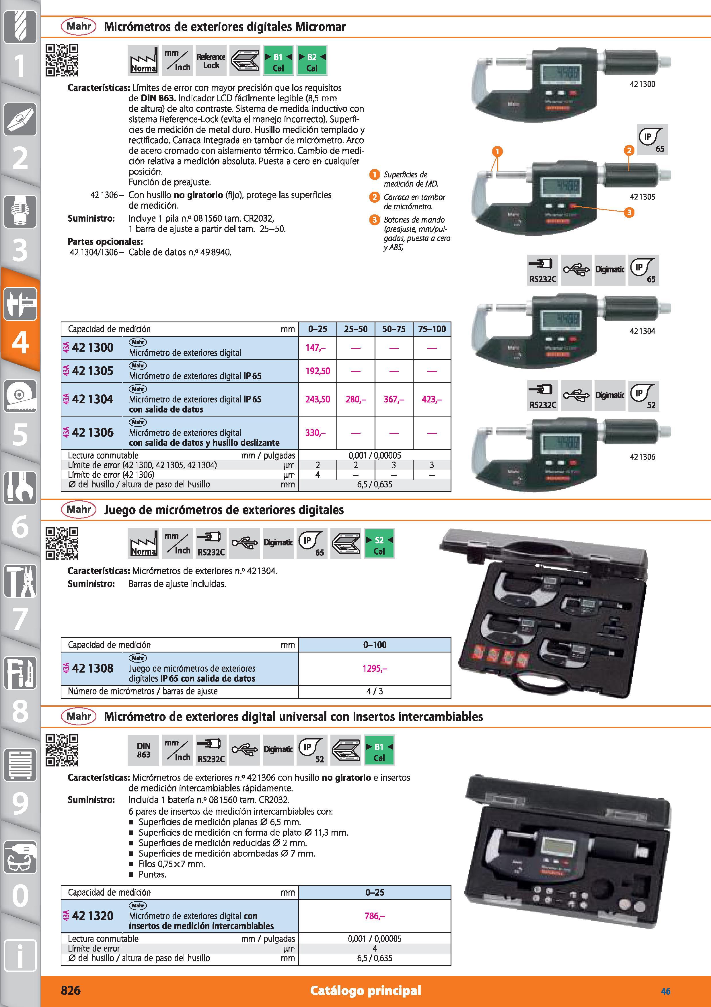 826 (Mahr) Micrómetros de exteriores digitales Micromar mm/ /ínch Refera Lock Características: Límites de error con mayor precisión que los requisito Каталог HOFFMANN GROUP 2015 Инструмент режущий слесарный измерительный абразивный Оборудование Комплексные поставки для промышленных предприятий Стр. 826 SPA