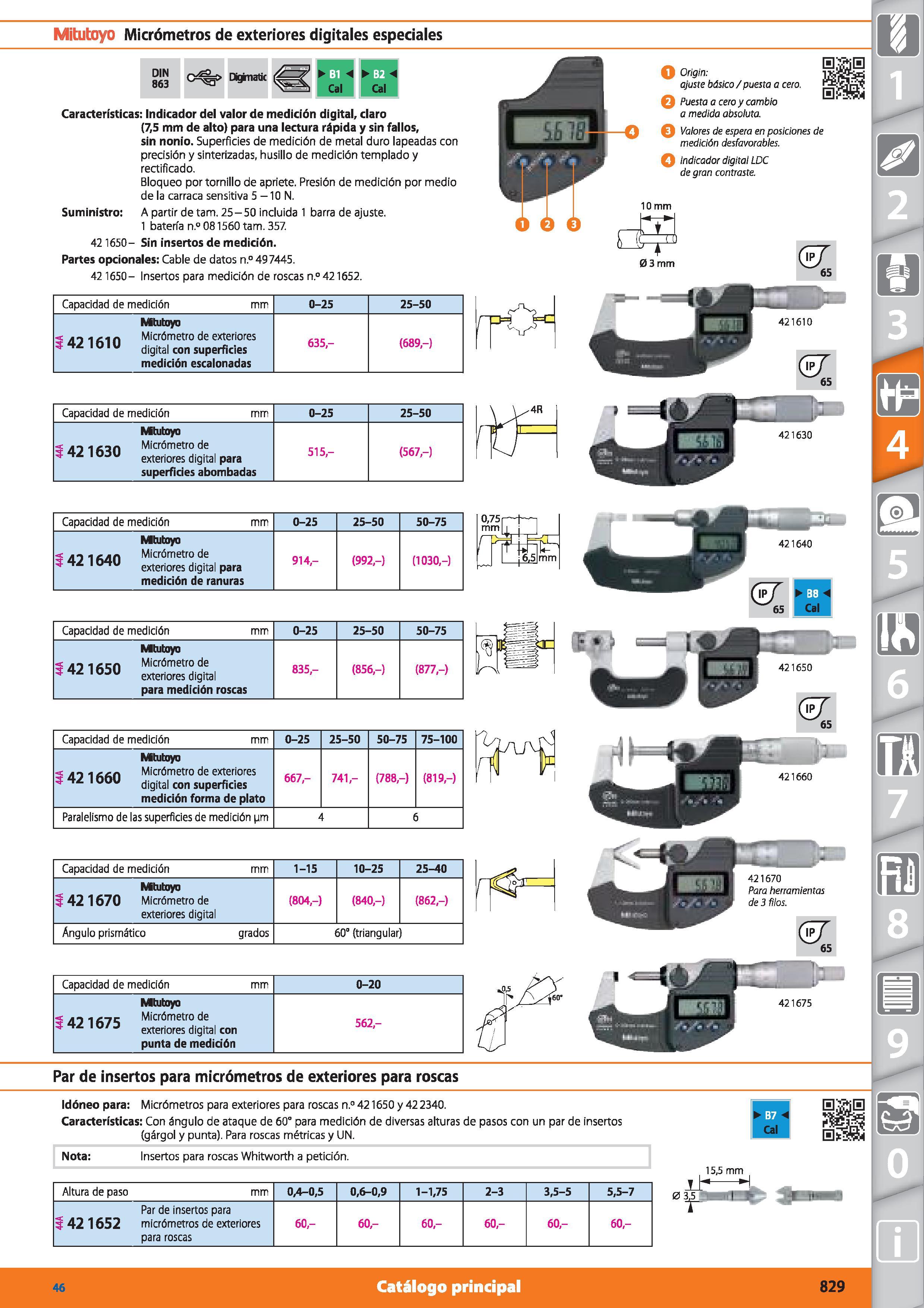 829 Mitutoyo Micrómetros de exteriores digitales especiales DIN 863 iginatk O v Características: Indicador del valor de medición digital, claro (7,5 Каталог HOFFMANN GROUP 2015 Инструмент режущий слесарный измерительный абразивный Оборудование Комплексные поставки для промышленных предприятий Стр. 829 SPA