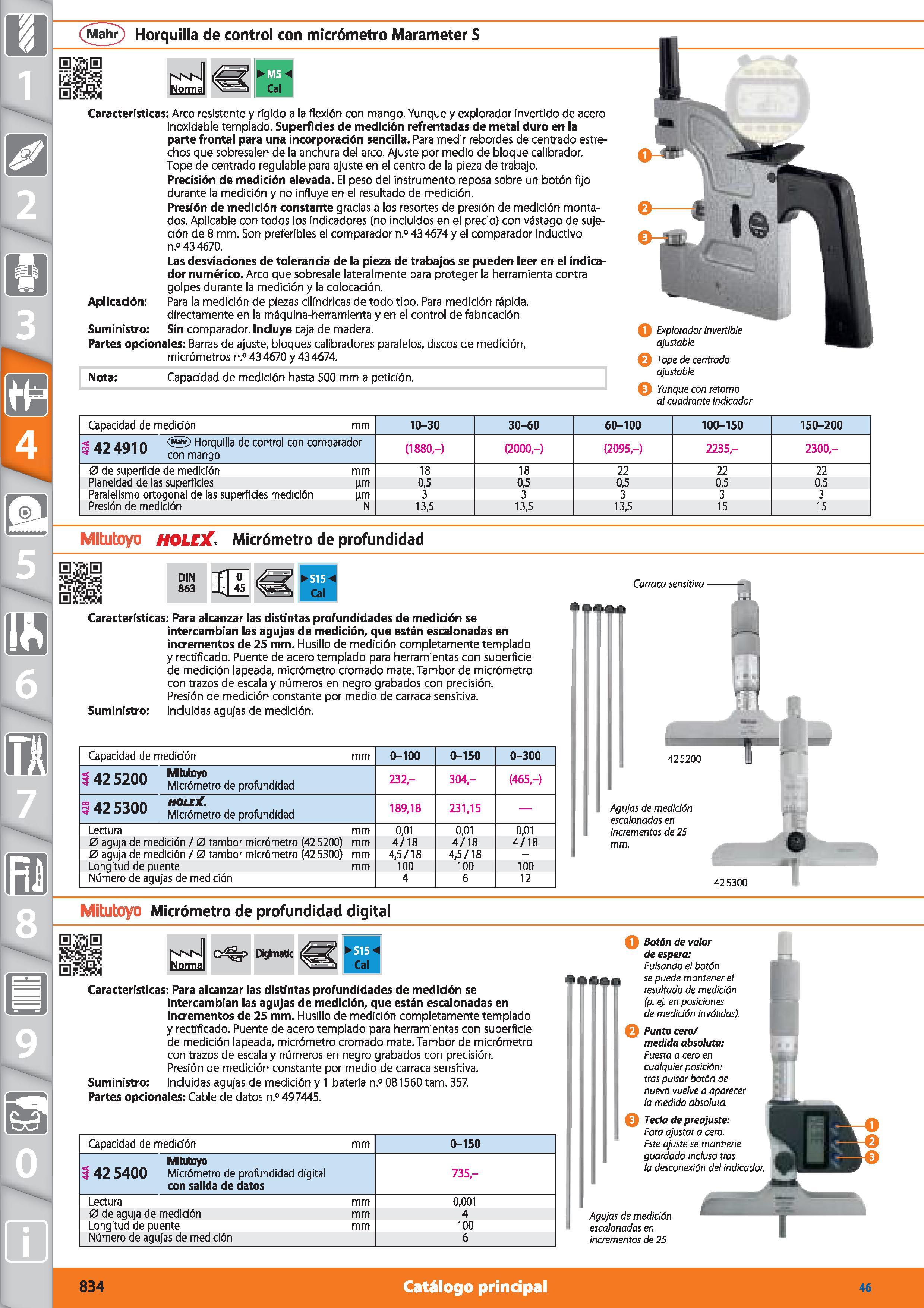 834 (Mahr) Horquilla de control con micrómetro Marameter S jpljgj Características: Arco resistente y rígido a la flexión con mango Yunque y explorado Каталог HOFFMANN GROUP 2015 Инструмент режущий слесарный измерительный абразивный Оборудование Комплексные поставки для промышленных предприятий Стр. 834 SPA