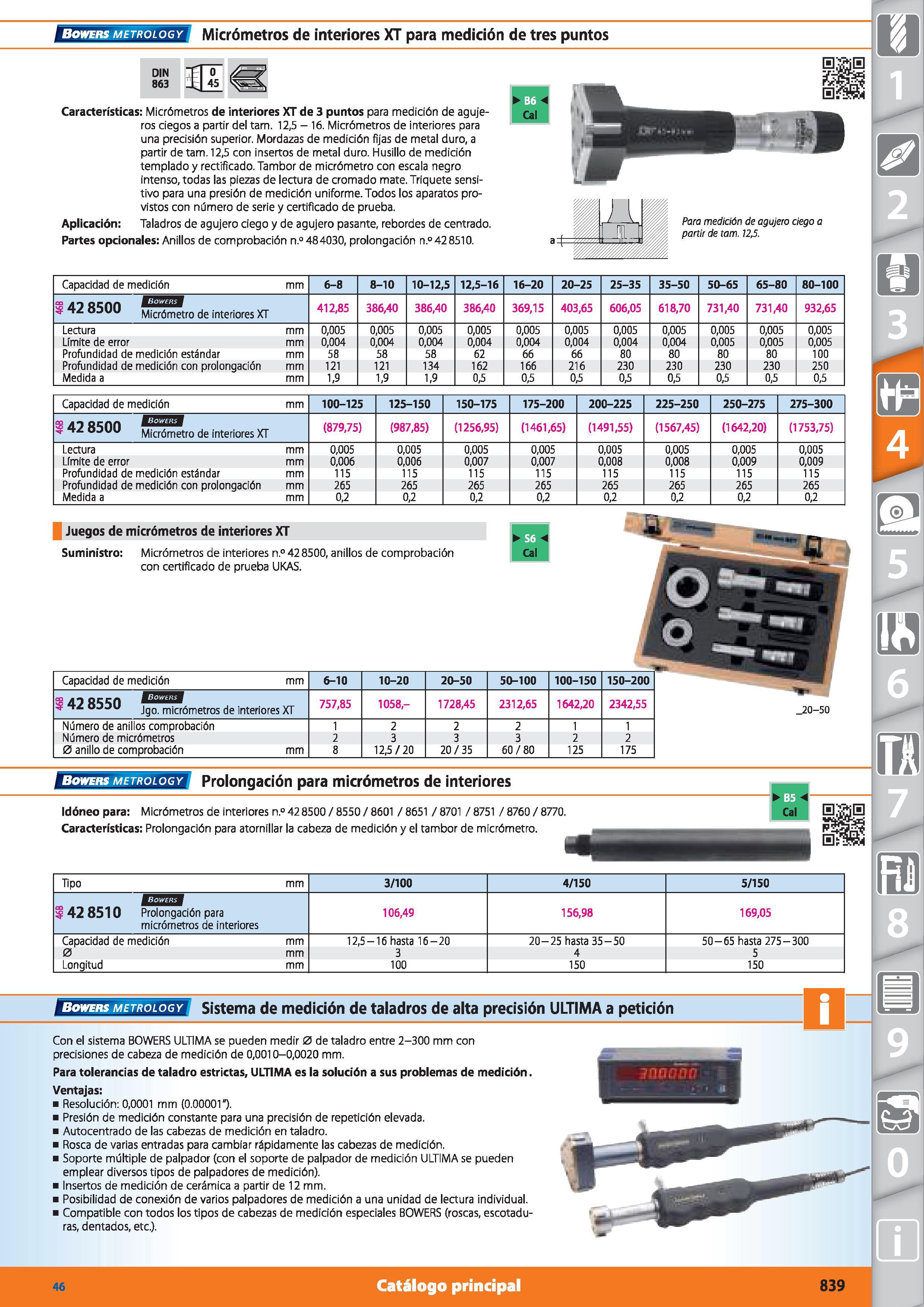 839 Bowers metrology Micrómetros de interiores XT para medición de tres puntos DIN 863 0 45 (3 Características: Micrómetros de interiores XT de 3 pun Каталог HOFFMANN GROUP 2015 Инструмент режущий слесарный измерительный абразивный Оборудование Комплексные поставки для промышленных предприятий Стр. 839 SPA