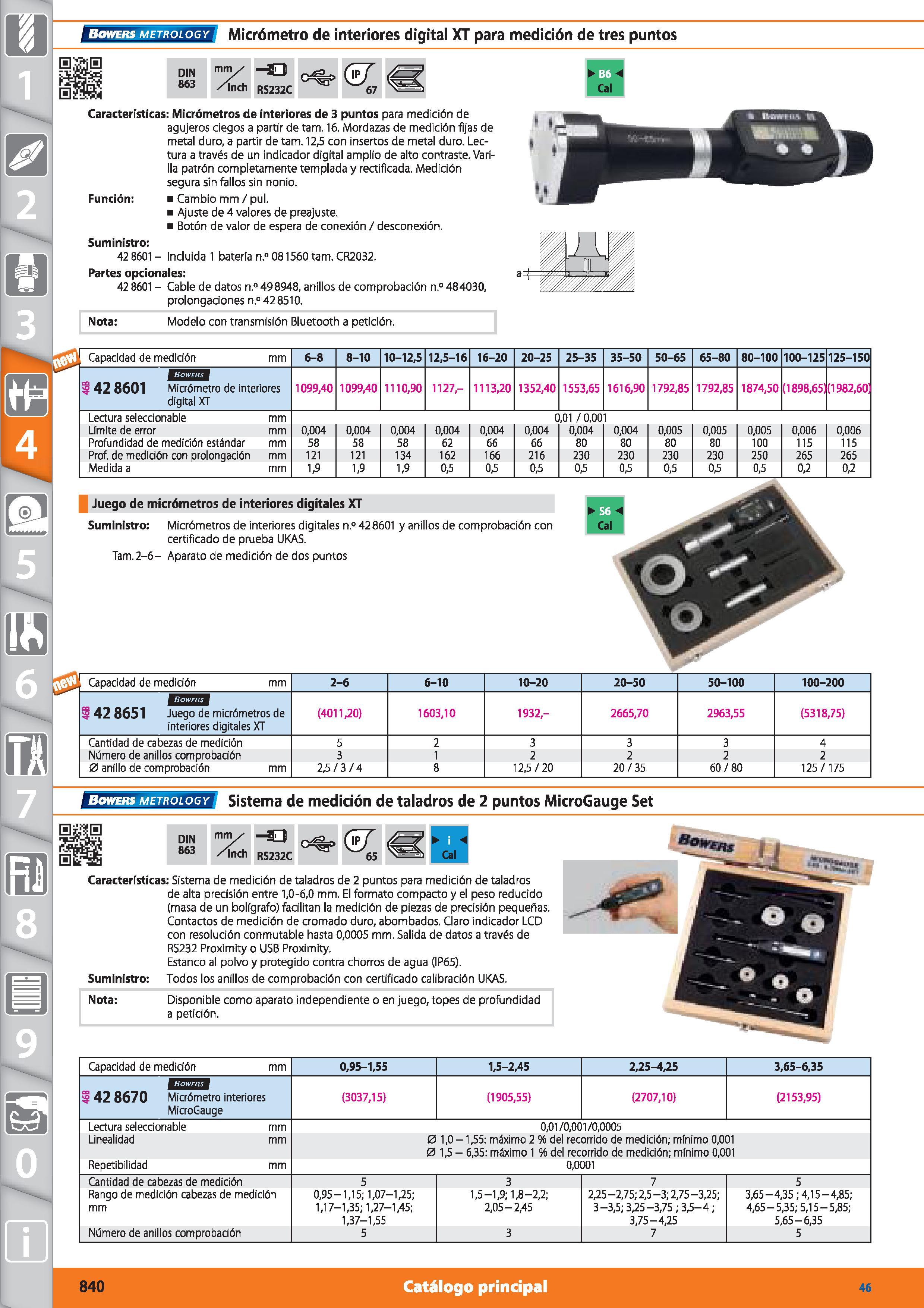 840 ü Bowehs metrology Micrómetro de interiores digital XT para medición de tres puntos D9 DIN 863 mm/ /ínih RS232C & 67 Cal o Características: Micró Каталог HOFFMANN GROUP 2015 Инструмент режущий слесарный измерительный абразивный Оборудование Комплексные поставки для промышленных предприятий Стр. 840 SPA