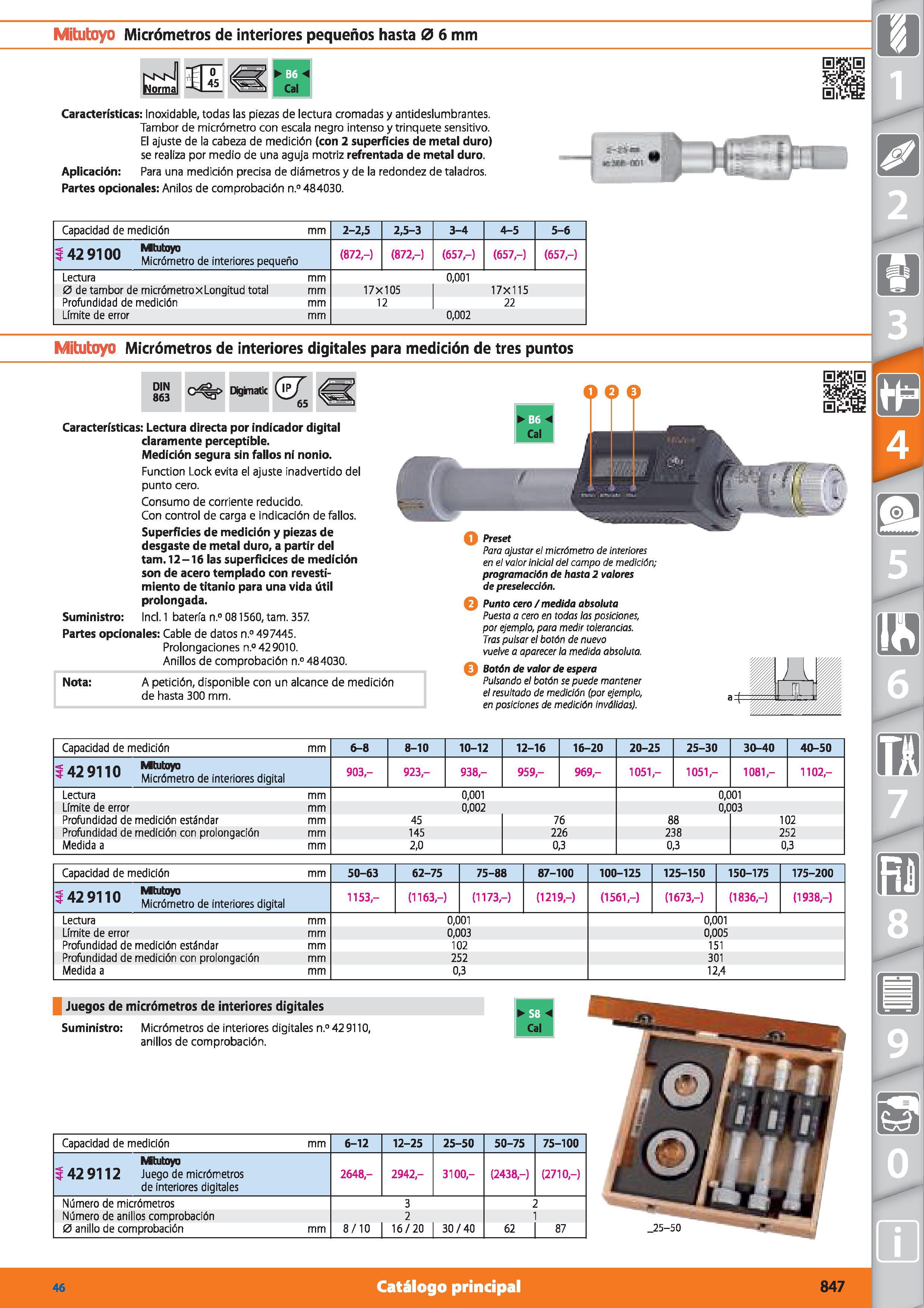 847 Mitutoyo Micrómetros de interiores pequeños hasta 0 6 mm NKNl Norma 0 45 18, Características: Inoxidable, todas las piezas de lectura cromadas y Каталог HOFFMANN GROUP 2015 Инструмент режущий слесарный измерительный абразивный Оборудование Комплексные поставки для промышленных предприятий Стр. 847 SPA