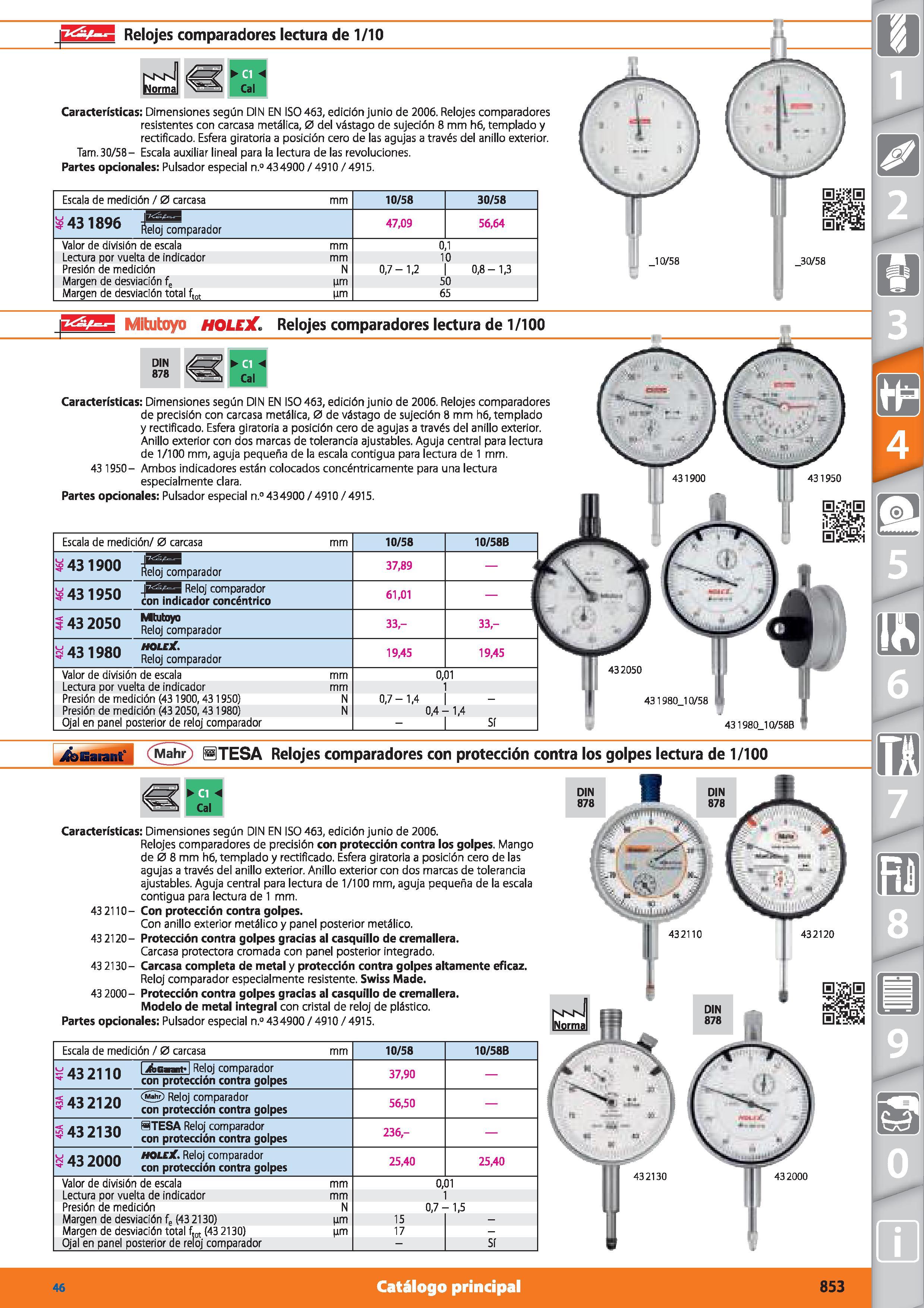 853 Escala de medición / 0 carcasa 10/58 30/58 leloj comparador Valor de división de escala Lectura por vuelta de indicador Presión de medición Marge Каталог HOFFMANN GROUP 2015 Инструмент режущий слесарный измерительный абразивный Оборудование Комплексные поставки для промышленных предприятий Стр. 853 SPA