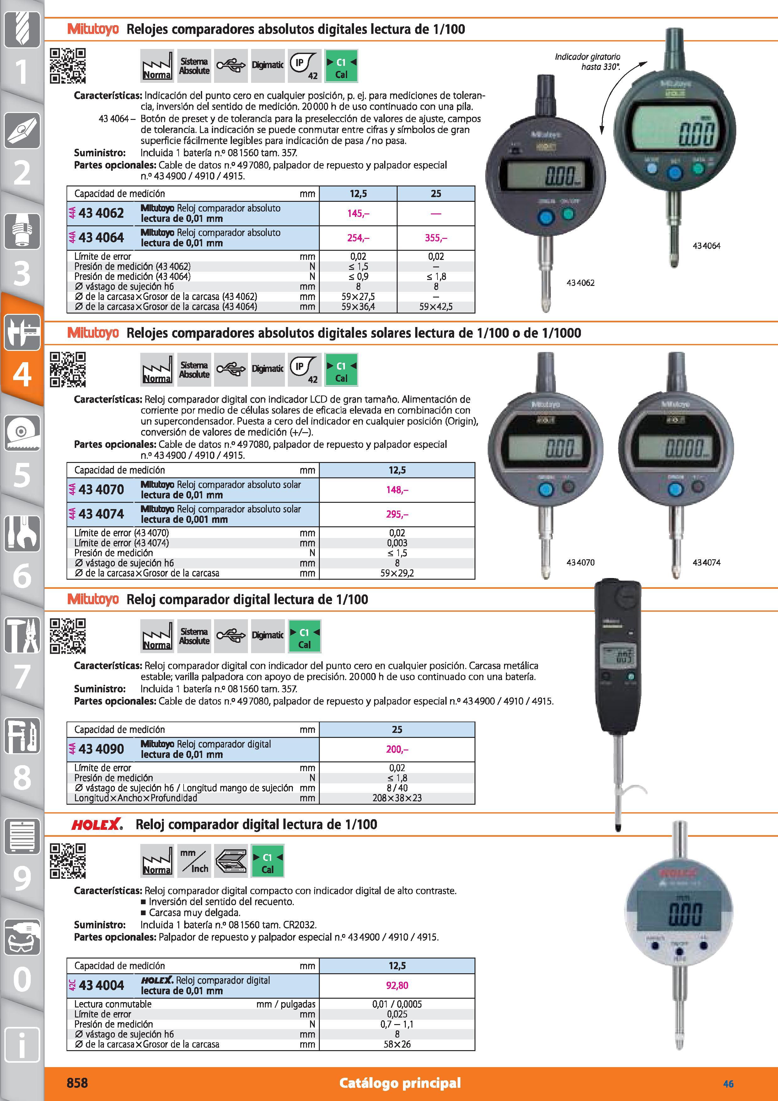 858 m 1 Mitutoyo Relojes comparadores absolutos digitales solares lectura de 1/100 o de 1/1000 x NsN Norma Sistema Absolute Digknatk (¿r 42 Capacidad Каталог HOFFMANN GROUP 2015 Инструмент режущий слесарный измерительный абразивный Оборудование Комплексные поставки для промышленных предприятий Стр. 858 SPA