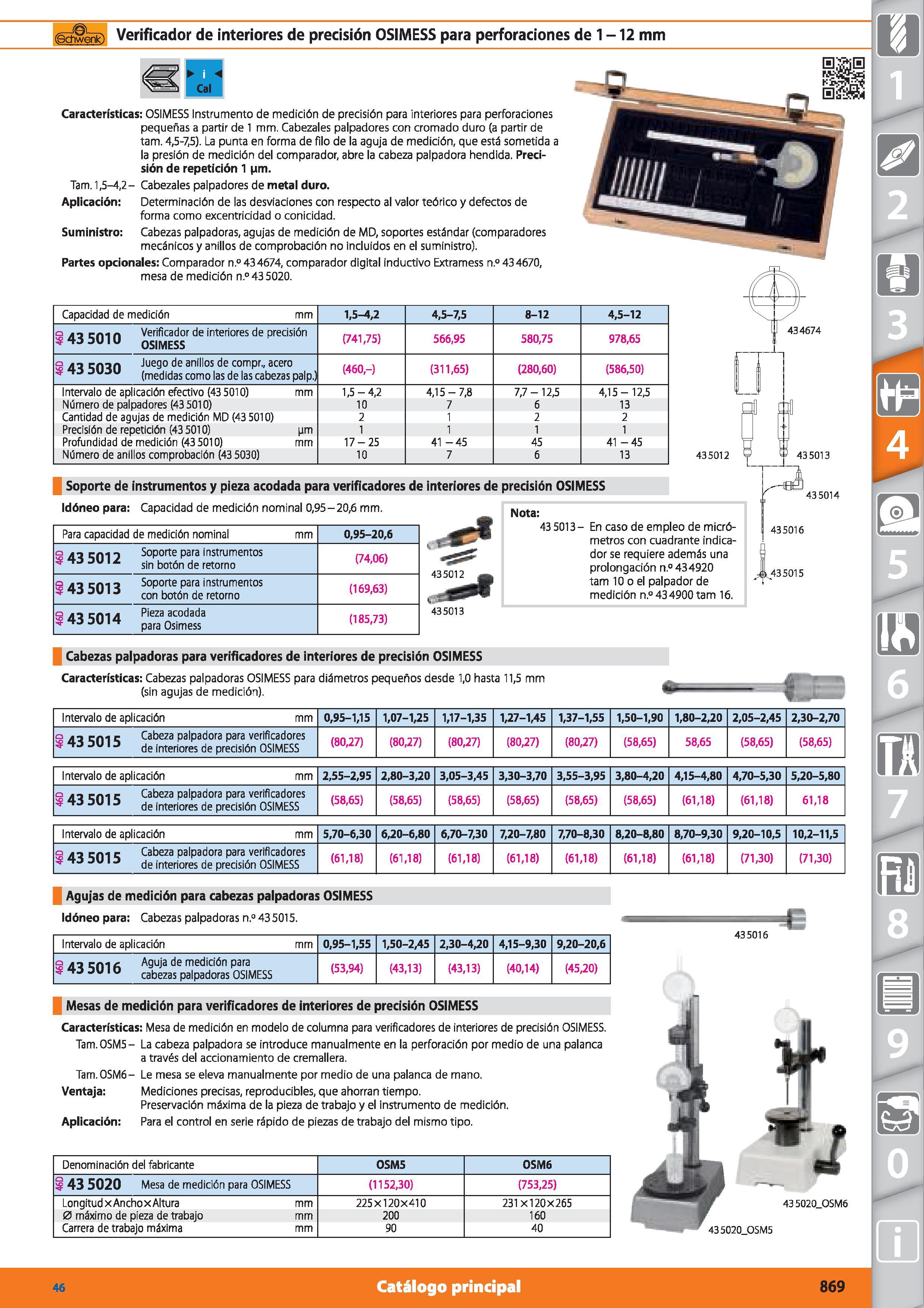 869 Verificador de interiores de precisión OSIMESS para perforaciones de 1 -12 mm Características: OSIMESS Instrumento de medición de precisión para Каталог HOFFMANN GROUP 2015 Инструмент режущий слесарный измерительный абразивный Оборудование Комплексные поставки для промышленных предприятий Стр. 869 SPA